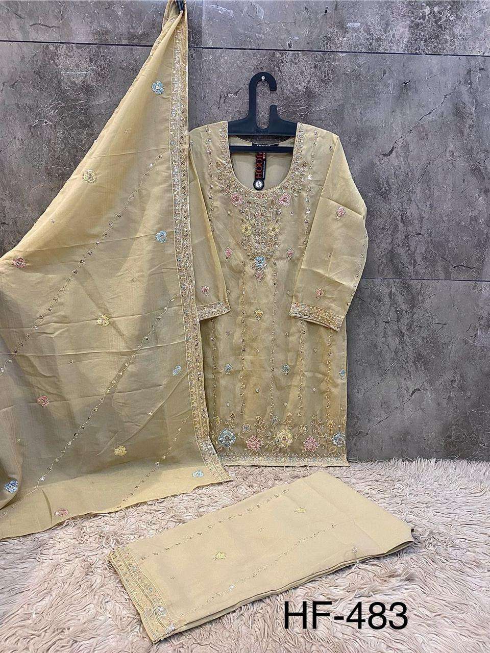  HOOR TEX DESIGN NO - HF 483 A-D  HEAVY STAR CHIFFON READYMADE PAKISTANI SUIT