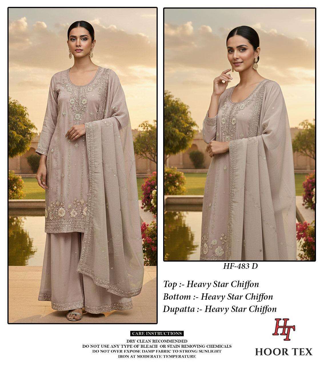  HOOR TEX DESIGN NO - HF 483 A-D  HEAVY STAR CHIFFON READYMADE PAKISTANI SUIT