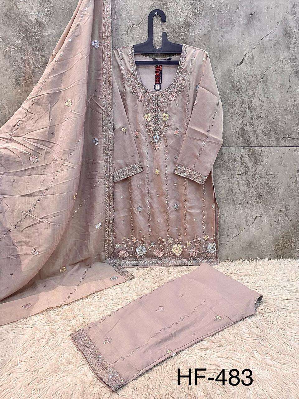  HOOR TEX DESIGN NO - HF 483 A-D  HEAVY STAR CHIFFON READYMADE PAKISTANI SUIT