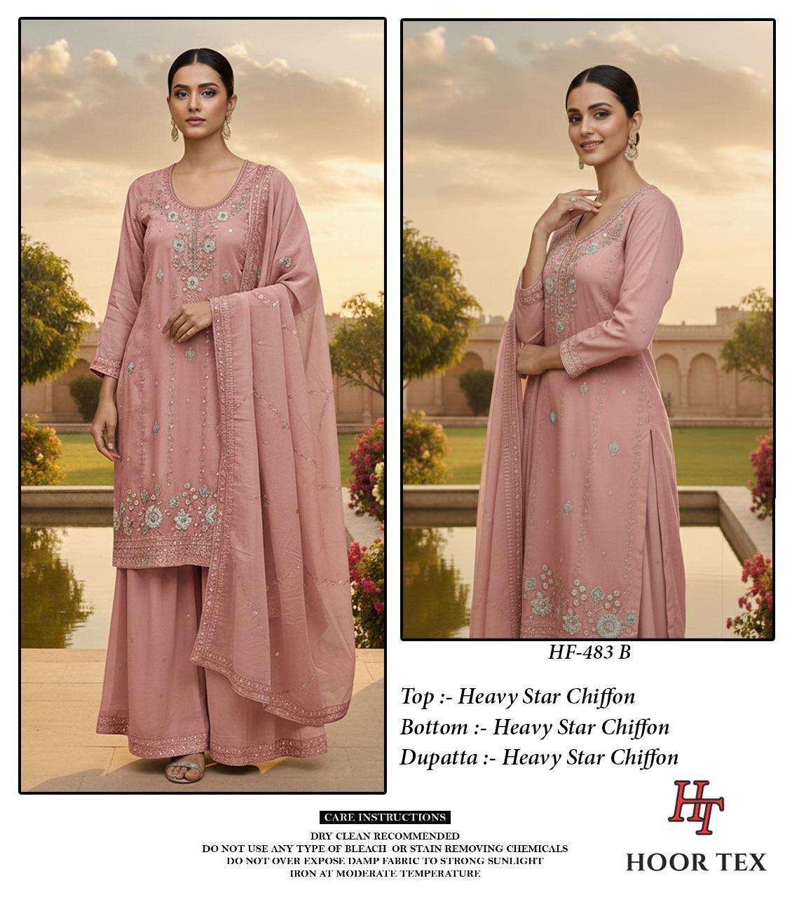  HOOR TEX DESIGN NO - HF 483 A-D  HEAVY STAR CHIFFON READYMADE PAKISTANI SUIT