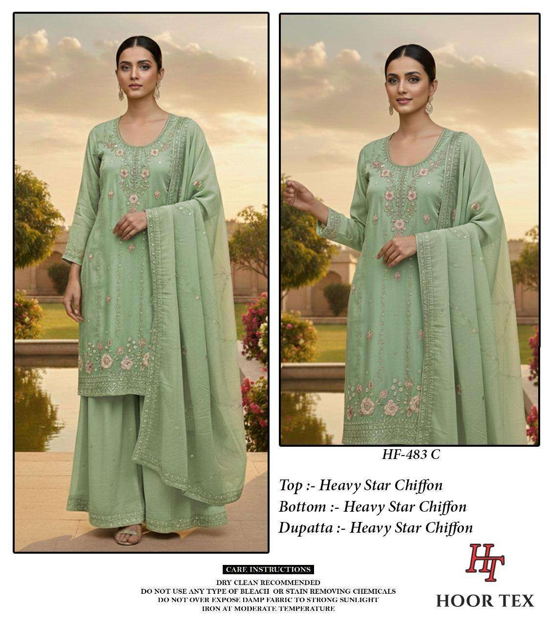  HOOR TEX DESIGN NO - HF 483 A-D  HEAVY STAR CHIFFON READYMADE PAKISTANI SUIT