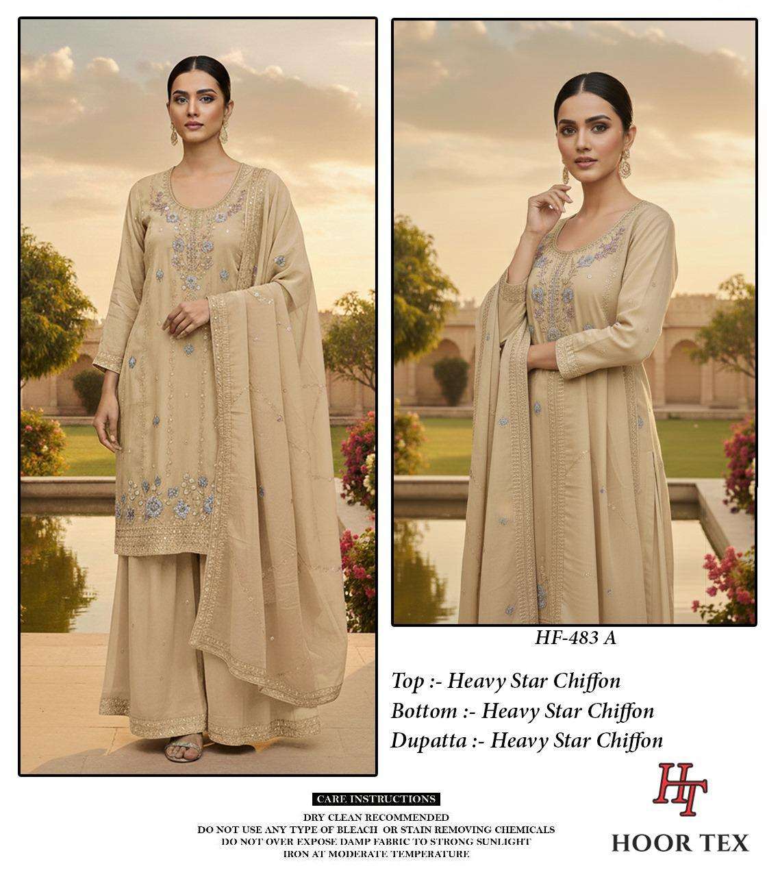  HOOR TEX DESIGN NO - HF 483 A-D  HEAVY STAR CHIFFON READYMADE PAKISTANI SUIT