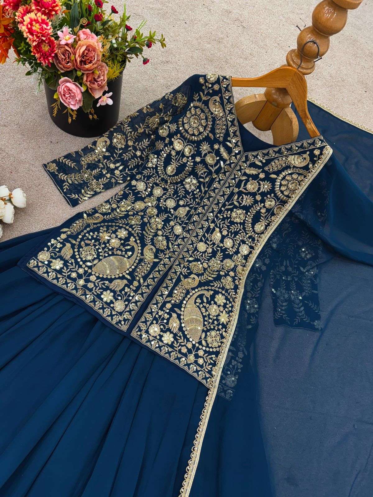 JF 013 GEORGETTE BEAUTIFUL DESIGNER WORK TOP PLAZZO AND DUPATTA 