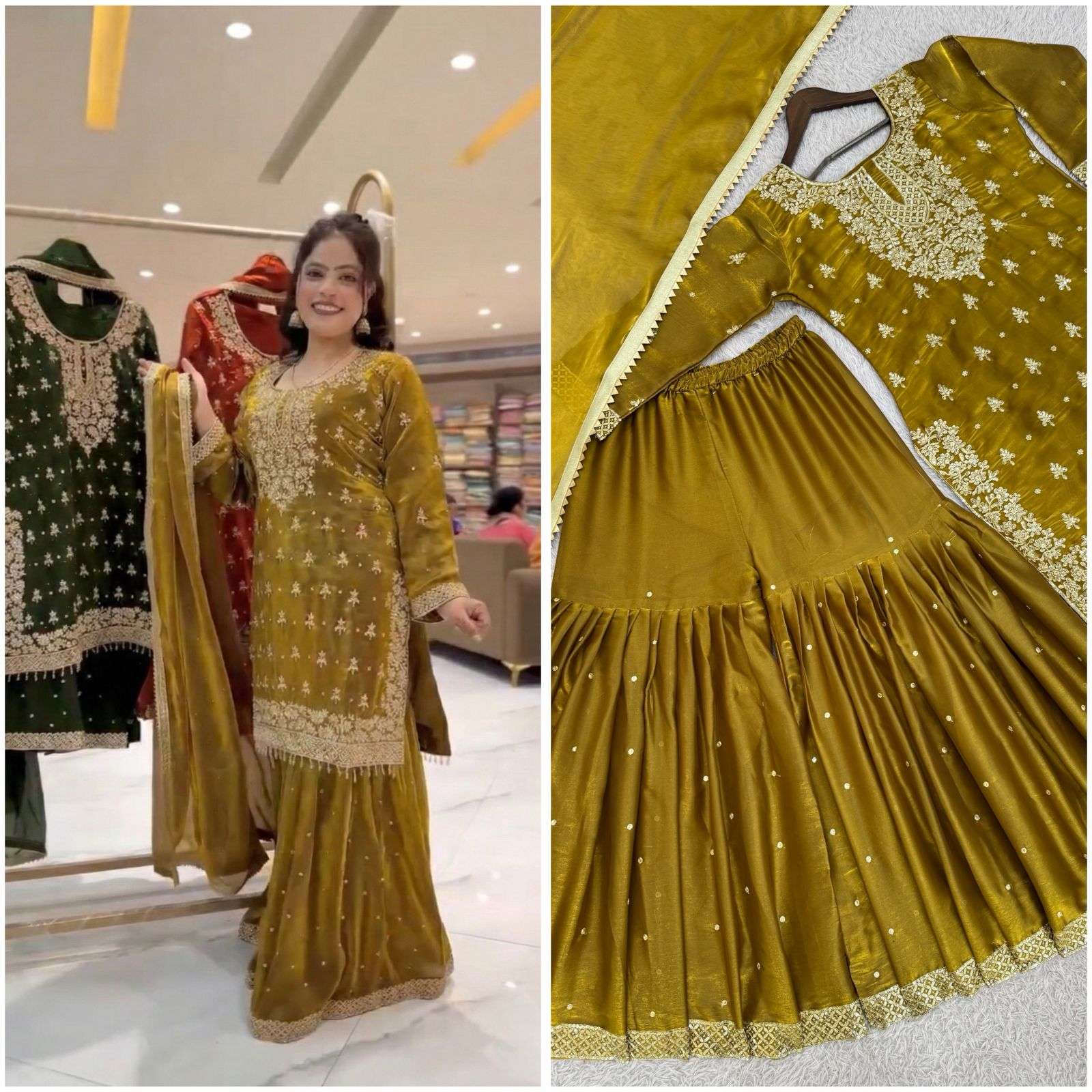 JL 1055 SILK HEAVY STYLISH DESIGNER WORK TOP WITH SHARARA AND DUPATTA 