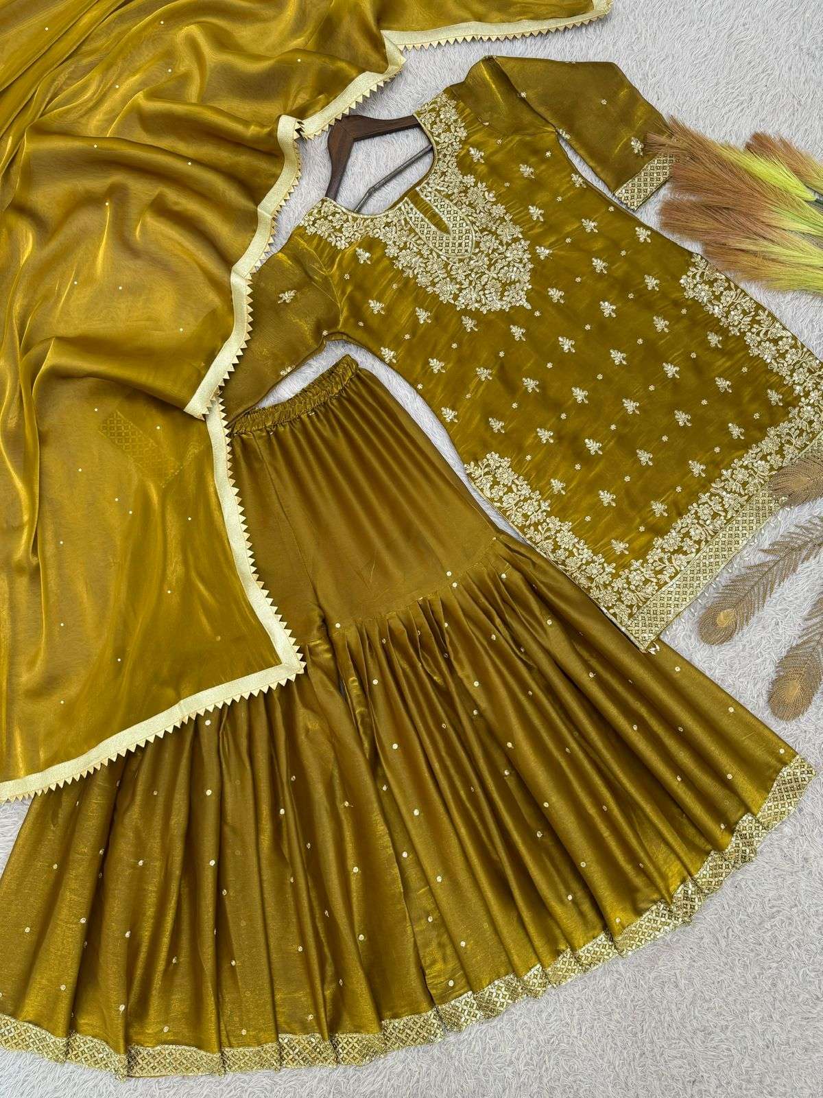 JL 1055 SILK HEAVY STYLISH DESIGNER WORK TOP WITH SHARARA AND DUPATTA 
