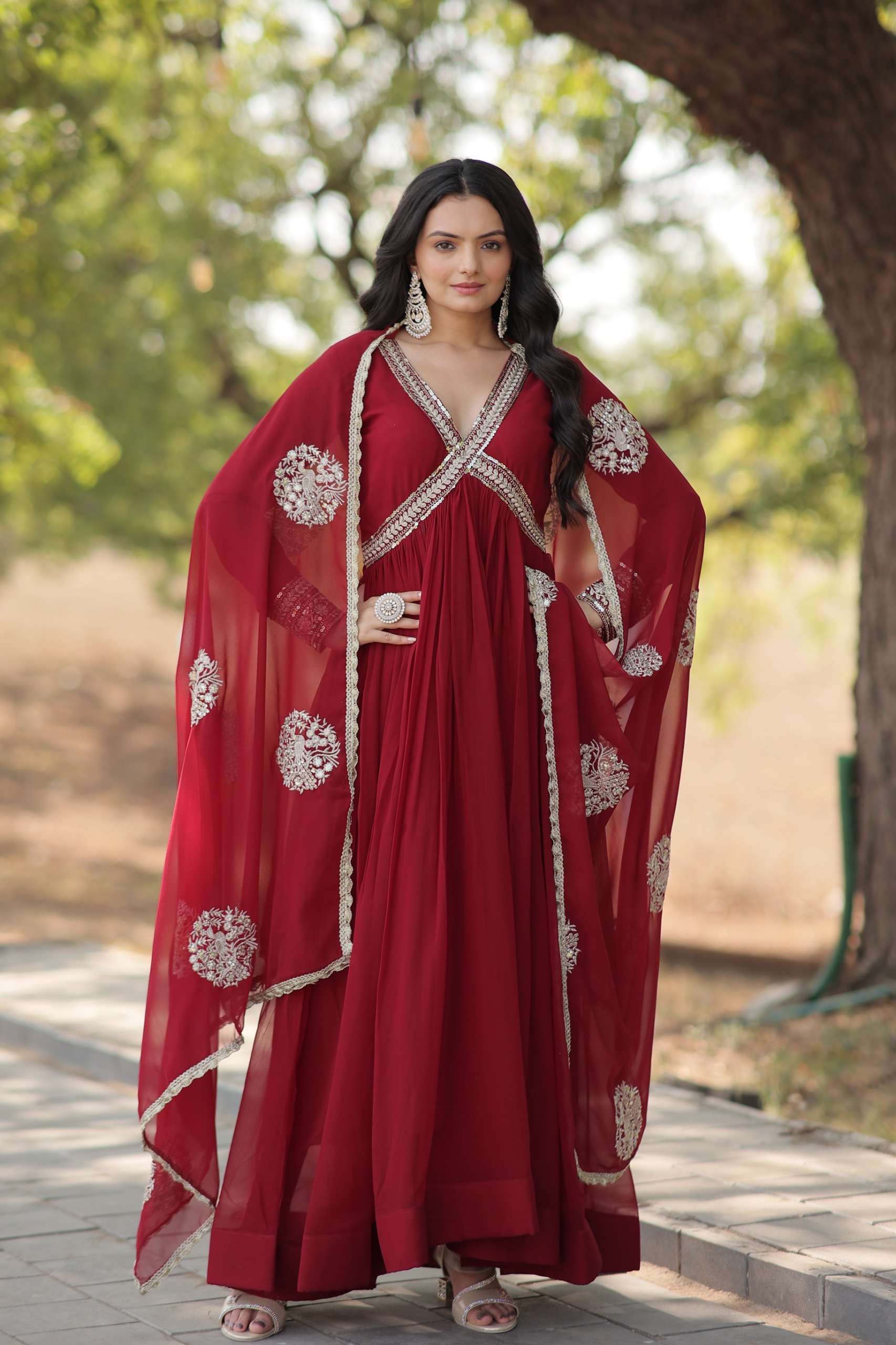 KA 1107 GEORGETTE PARTY WEAR LOOK DESIGNER ALIA CUT GOWN WITH DUPATTA SET 