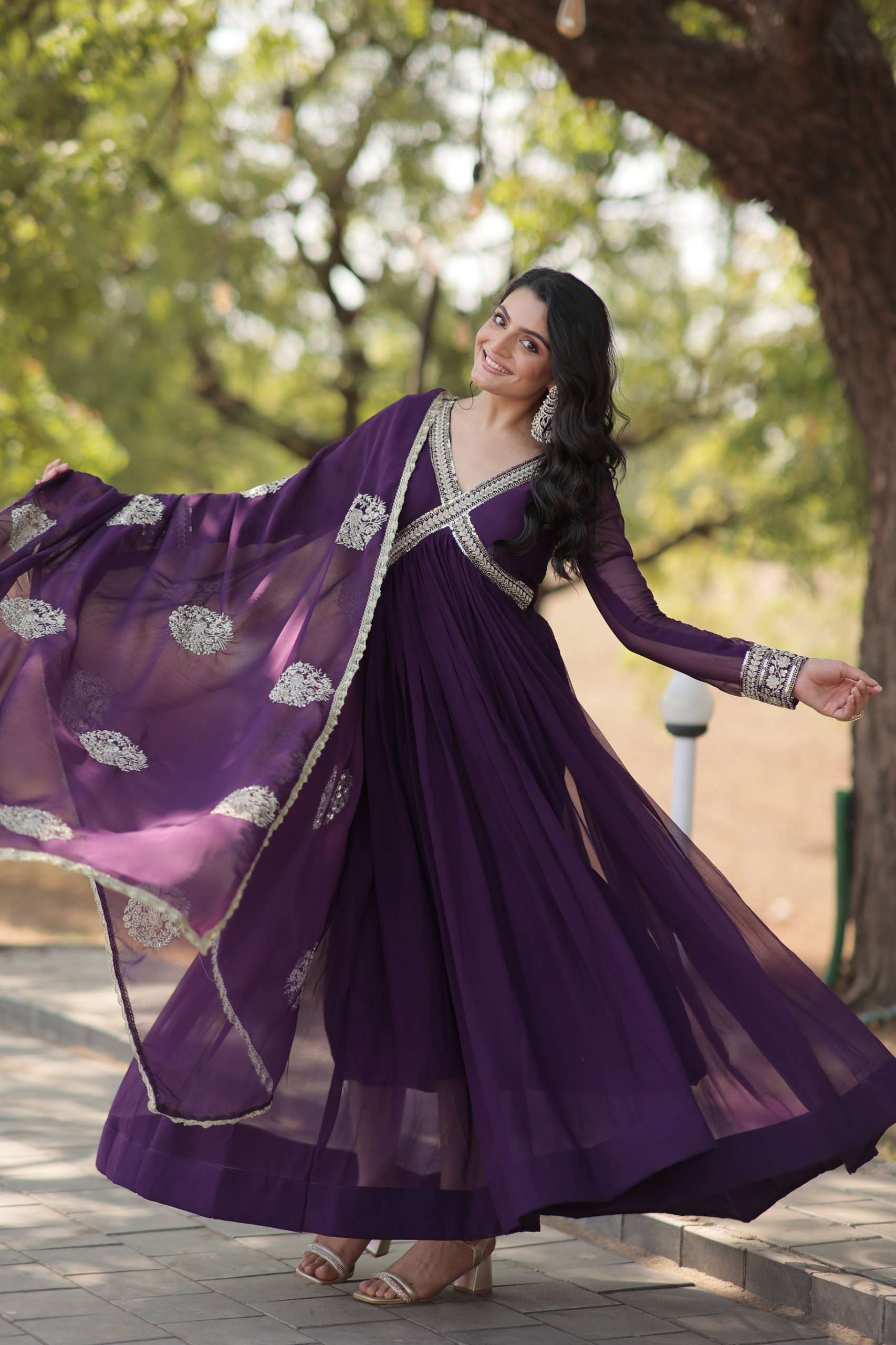 KA 1107 GEORGETTE PARTY WEAR LOOK DESIGNER ALIA CUT GOWN WITH DUPATTA SET 