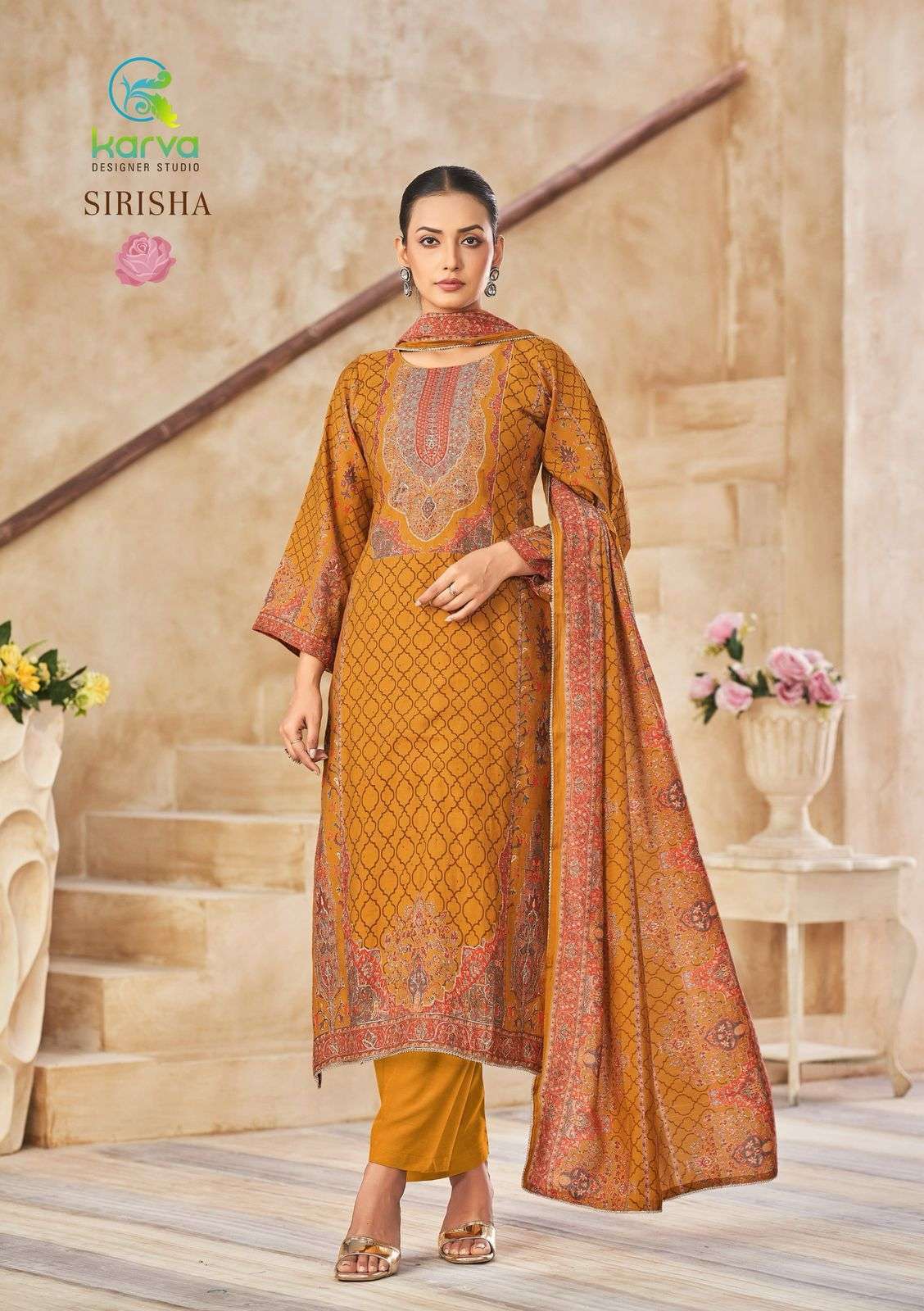KARVA DESINER STUDIO SIRISHA MODAL SILK FANCY EMBROIDERY WORK SUIT