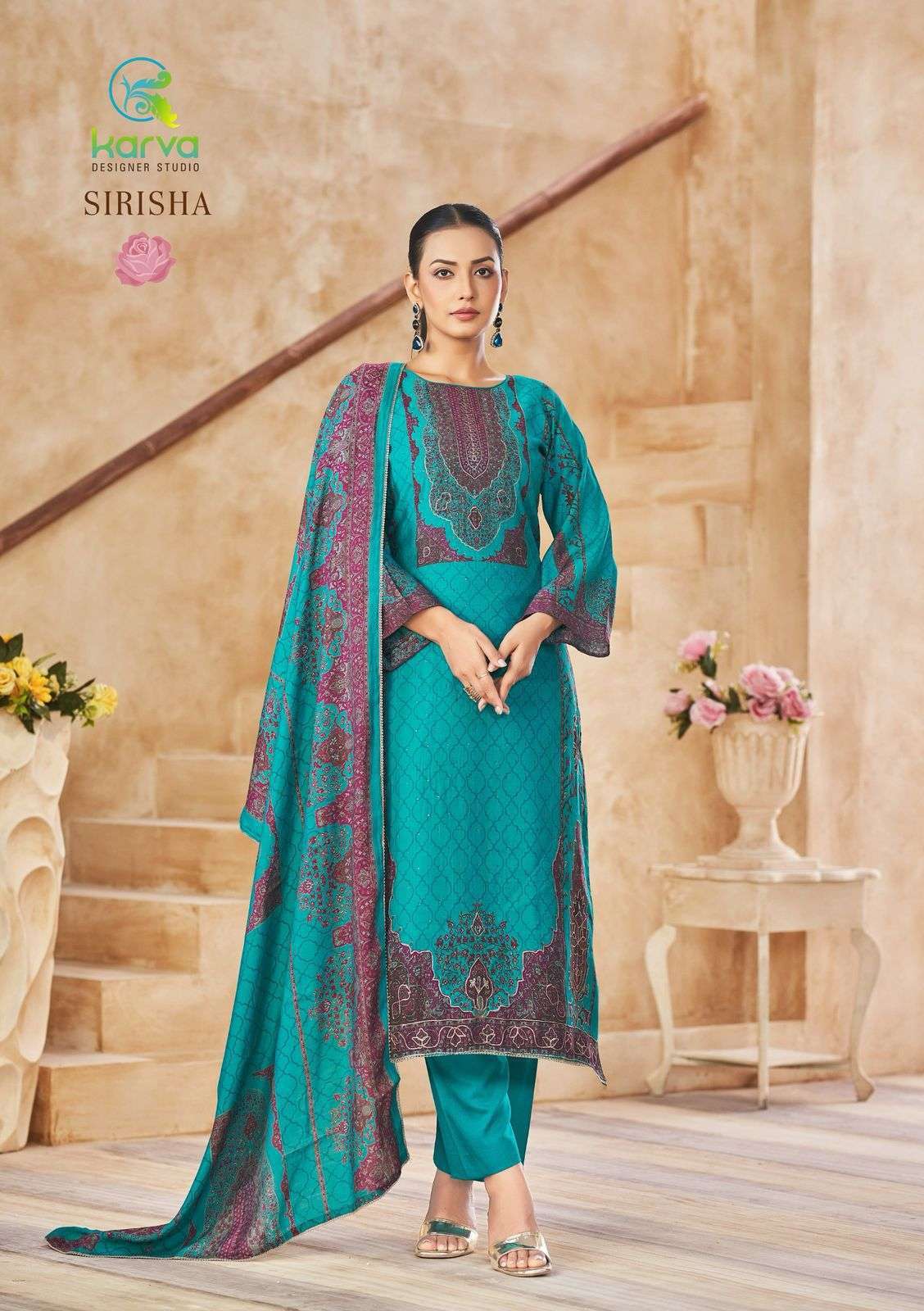 KARVA DESINER STUDIO SIRISHA MODAL SILK FANCY EMBROIDERY WORK SUIT