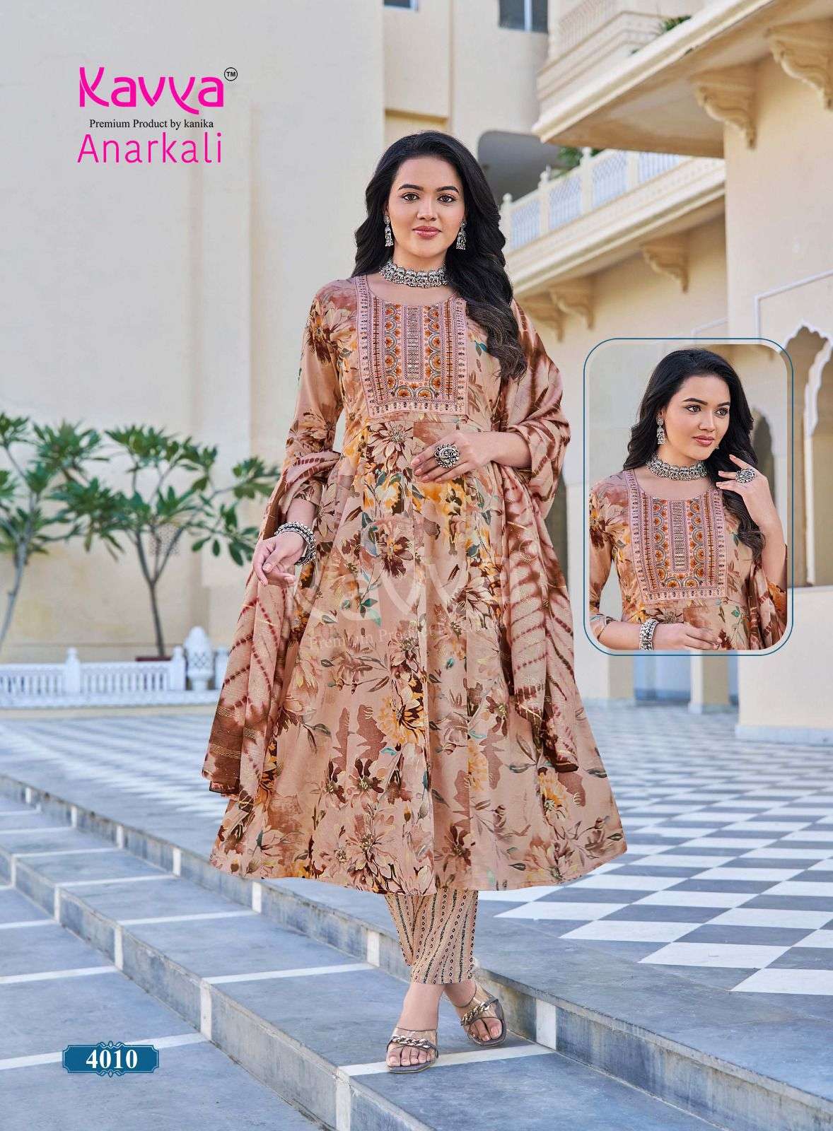 KAVYA ANARKALI VOL 4 RAYON FOIL PRINT FANCY GOWN STYLE KURTI BOTTOM AND DUPATTA 