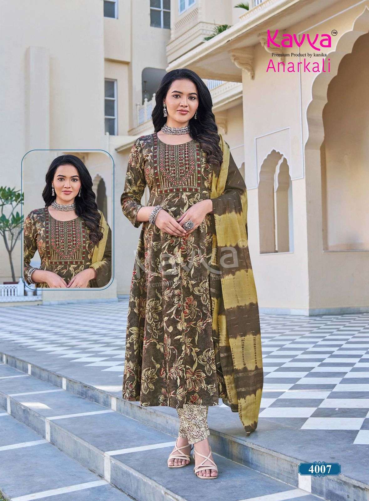 KAVYA ANARKALI VOL 4 RAYON FOIL PRINT FANCY GOWN STYLE KURTI BOTTOM AND DUPATTA 