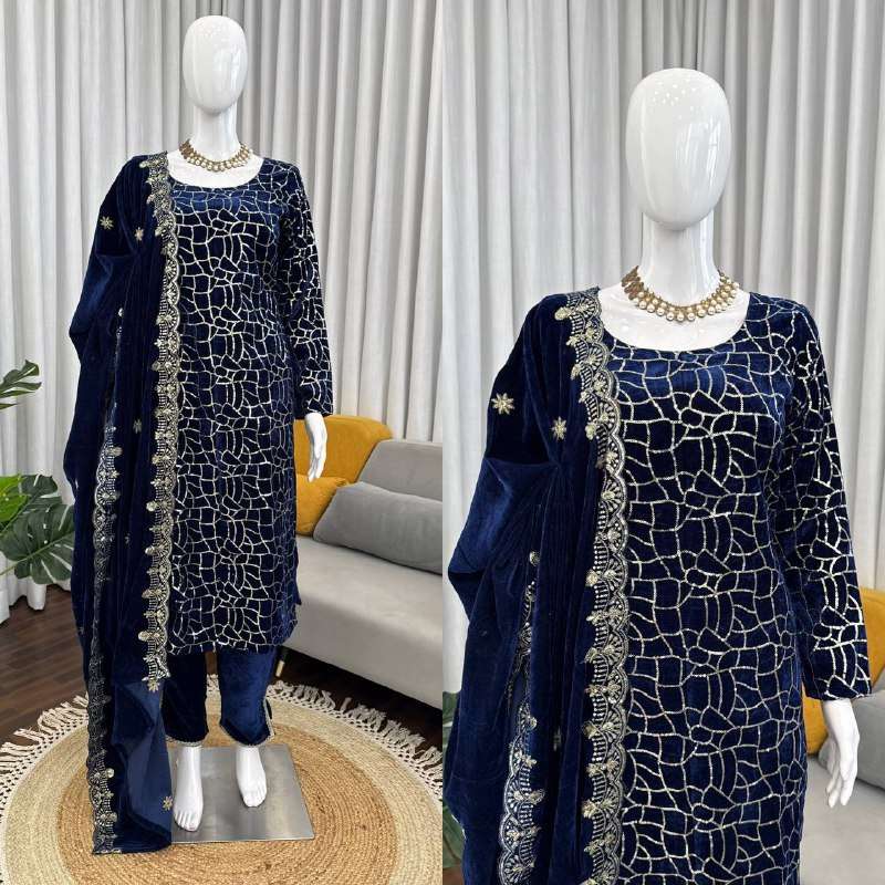 KD 1546 VELVET EMBROIDERY DESIGNER FESTIVE WEAR SUIT