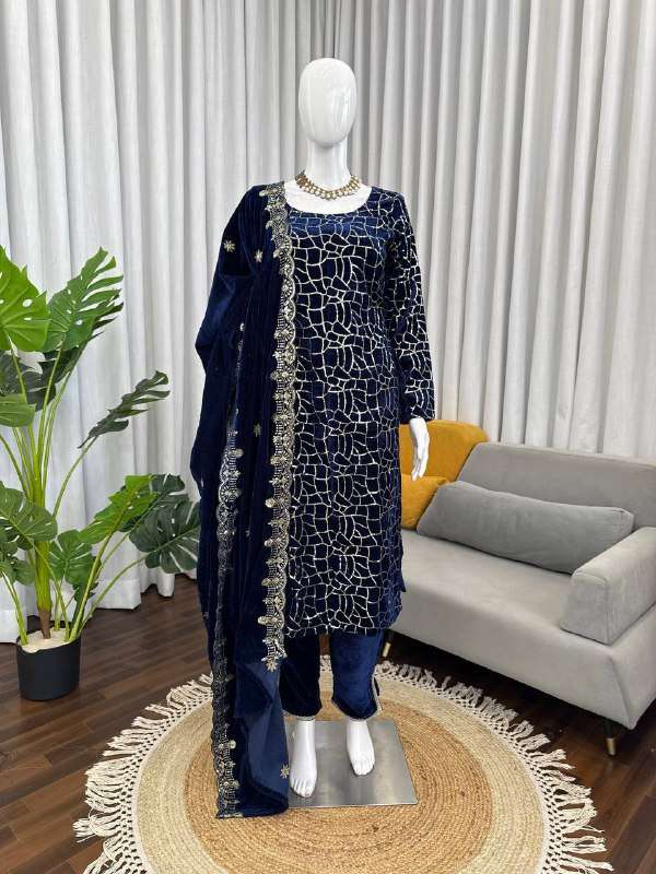KD 1546 VELVET EMBROIDERY DESIGNER FESTIVE WEAR SUIT