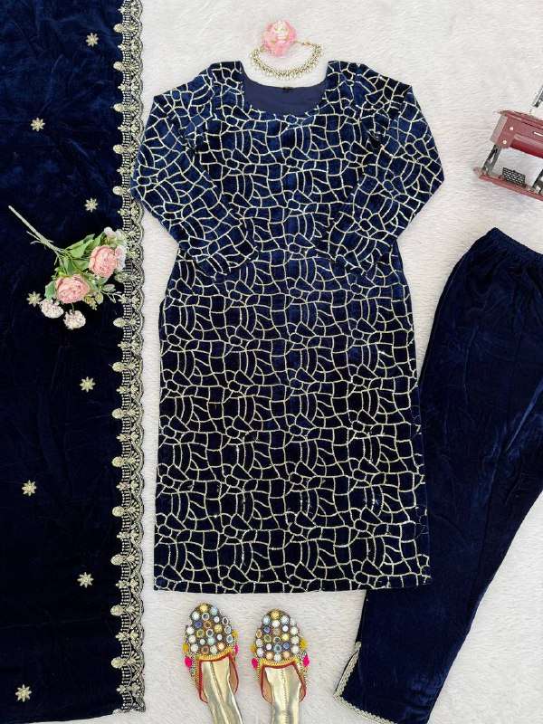 KD 1546 VELVET EMBROIDERY DESIGNER FESTIVE WEAR SUIT
