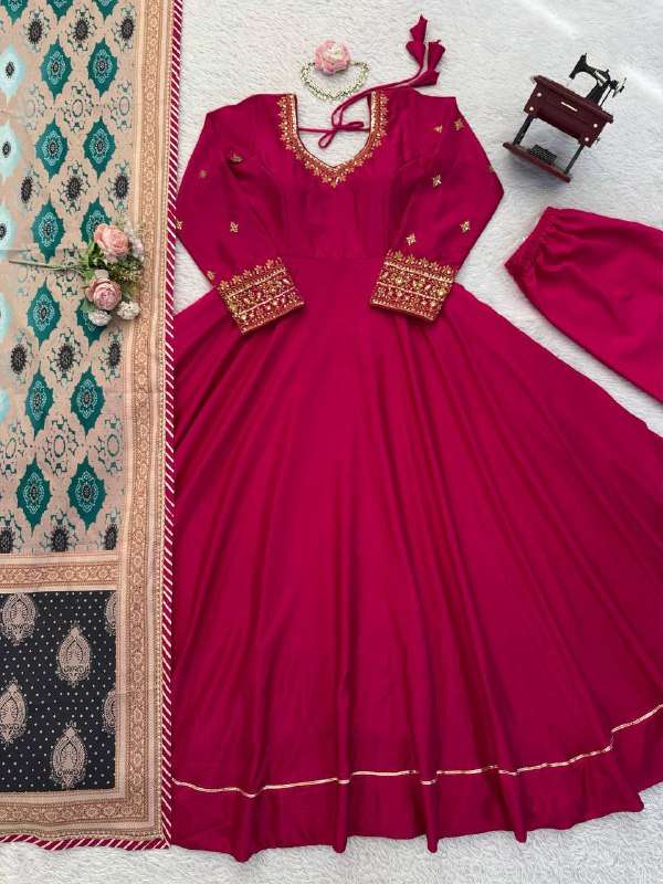 KD 1552 SILK FANCY PARTY WEAR ANARKALI GOWN WITH PENT AND DUPATTA SET 