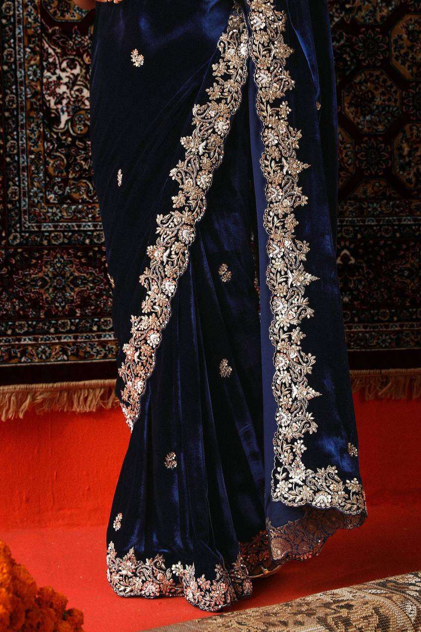 KD 616 VELVET HEAVY ELEGANT DESIGNER LOOK PARTY WEAR LADIES SAREE