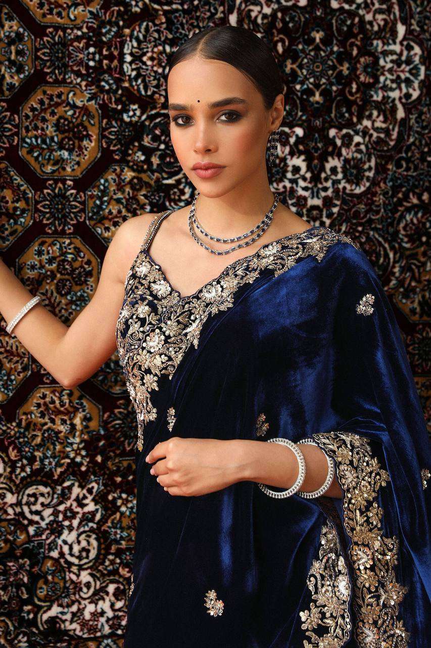 KD 616 VELVET HEAVY ELEGANT DESIGNER LOOK PARTY WEAR LADIES SAREE