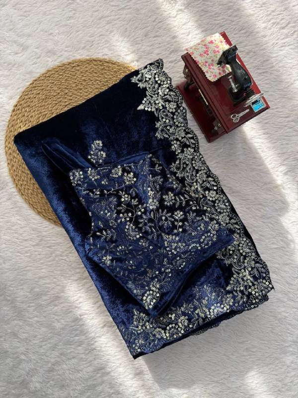 KD 616 VELVET HEAVY ELEGANT DESIGNER LOOK PARTY WEAR LADIES SAREE