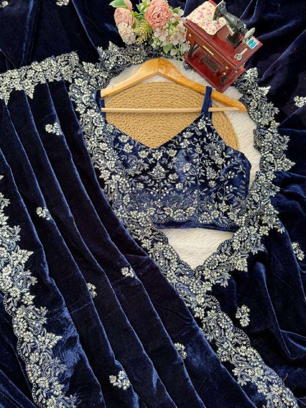 KD 616 VELVET HEAVY ELEGANT DESIGNER LOOK PARTY WEAR LADIES SAREE
