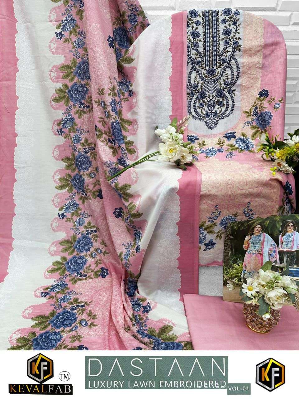 KEVAL FAB DASTAAN VOL 1 LAWN COTTON DIGITAL PRINT WITH WORK SUIT