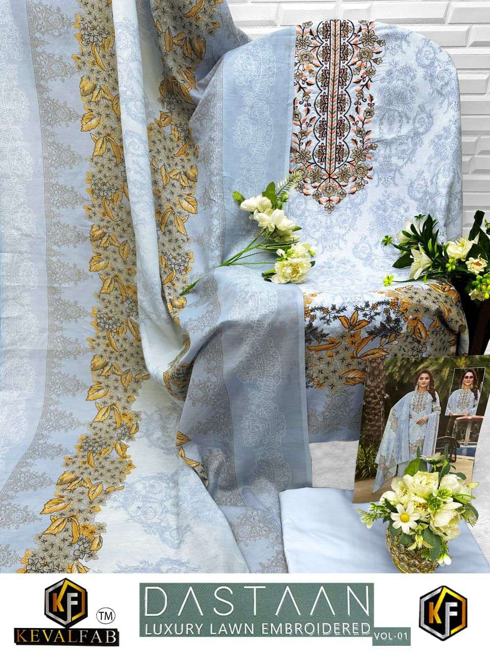 KEVAL FAB DASTAAN VOL 1 LAWN COTTON DIGITAL PRINT WITH WORK SUIT