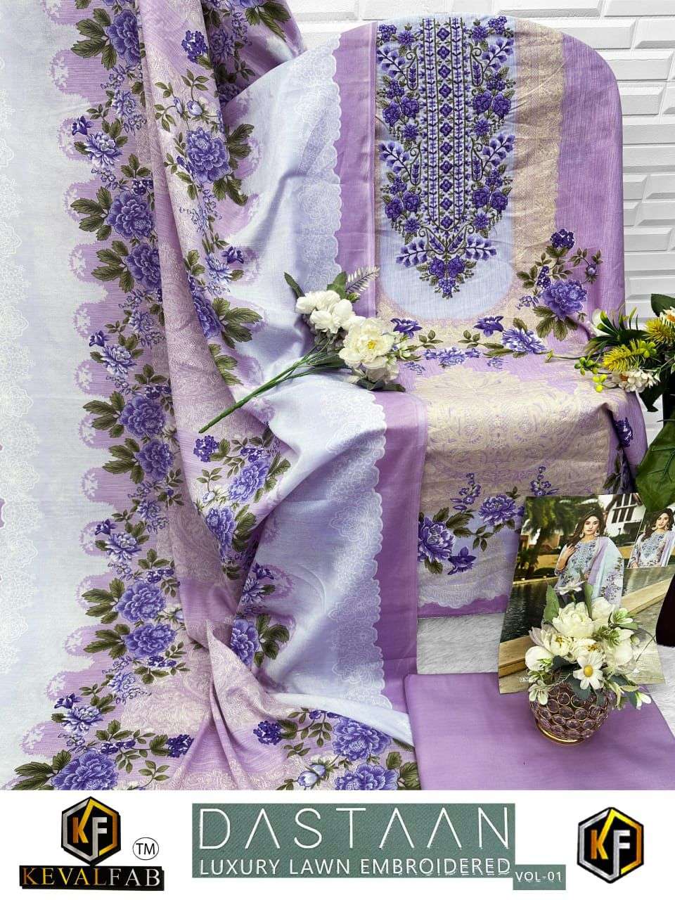 KEVAL FAB DASTAAN VOL 1 LAWN COTTON DIGITAL PRINT WITH WORK SUIT