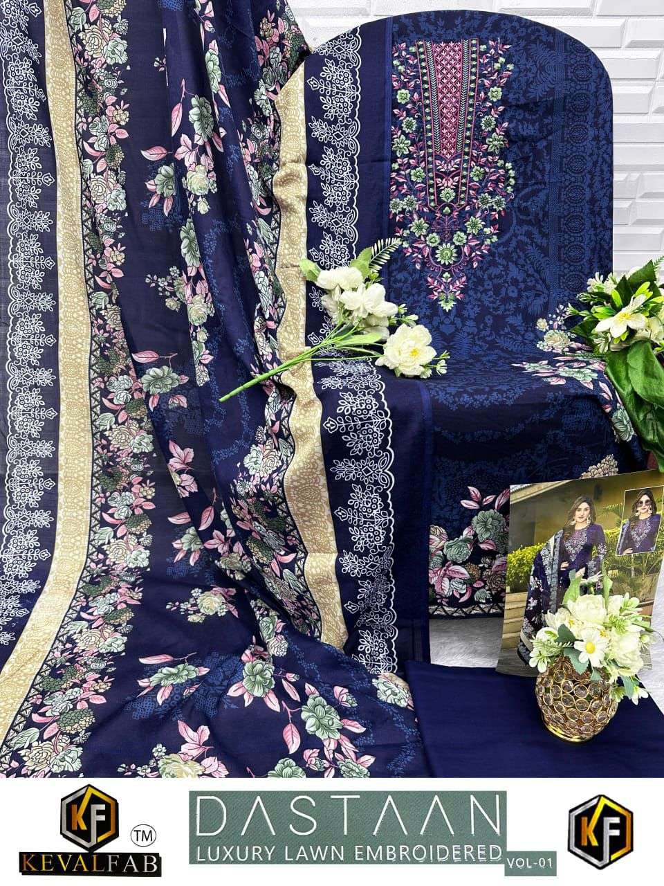 KEVAL FAB DASTAAN VOL 1 LAWN COTTON DIGITAL PRINT WITH WORK SUIT