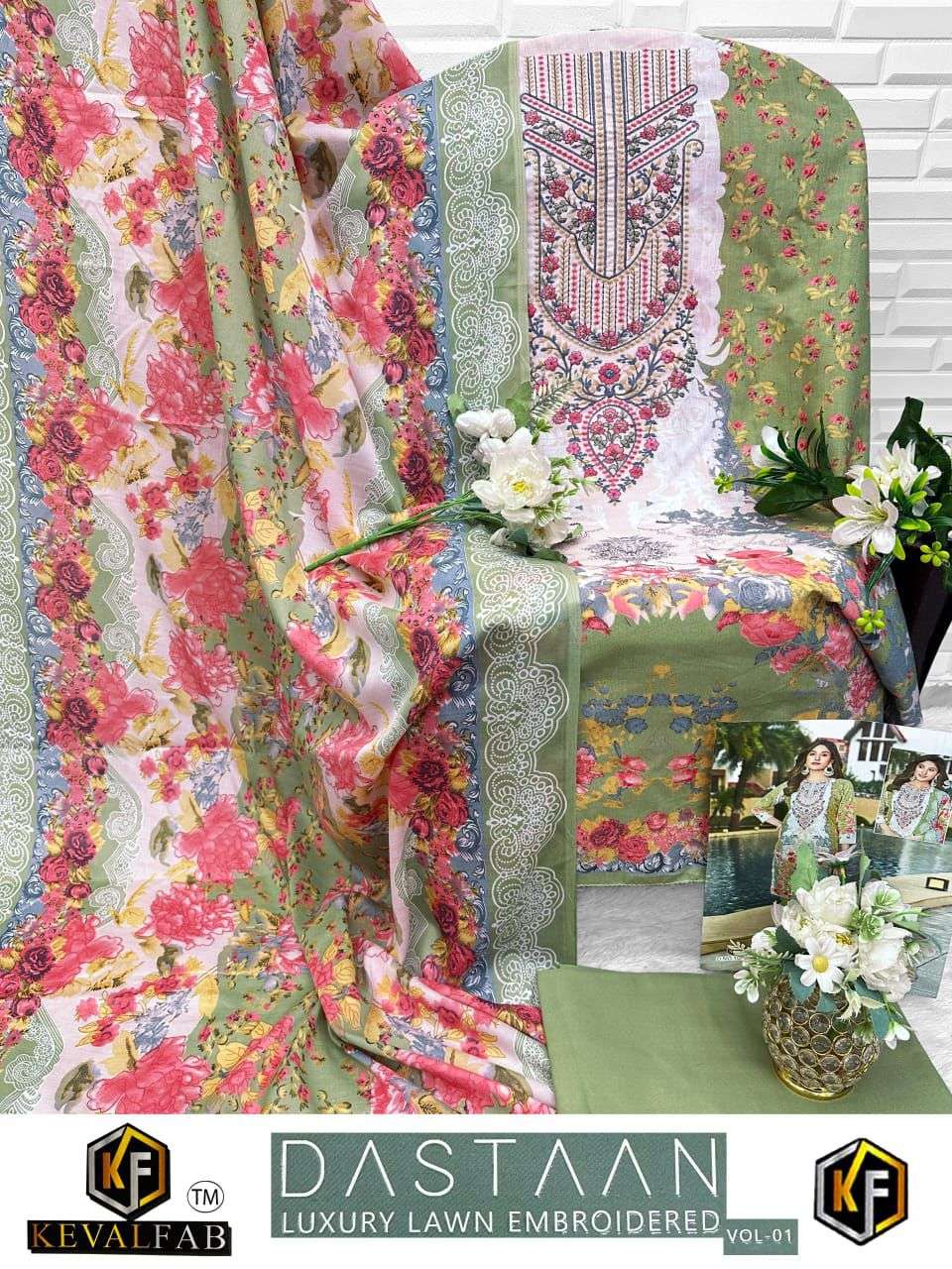 KEVAL FAB DASTAAN VOL 1 LAWN COTTON DIGITAL PRINT WITH WORK SUIT
