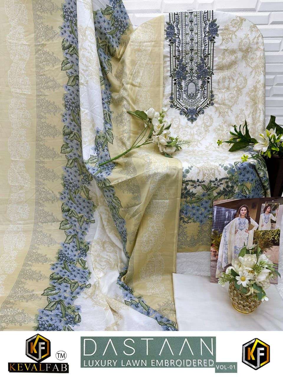 KEVAL FAB DASTAAN VOL 1 LAWN COTTON DIGITAL PRINT WITH WORK SUIT