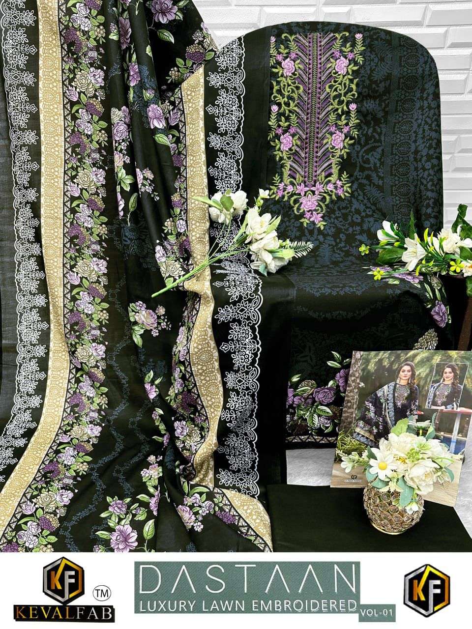 KEVAL FAB DASTAAN VOL 1 LAWN COTTON DIGITAL PRINT WITH WORK SUIT