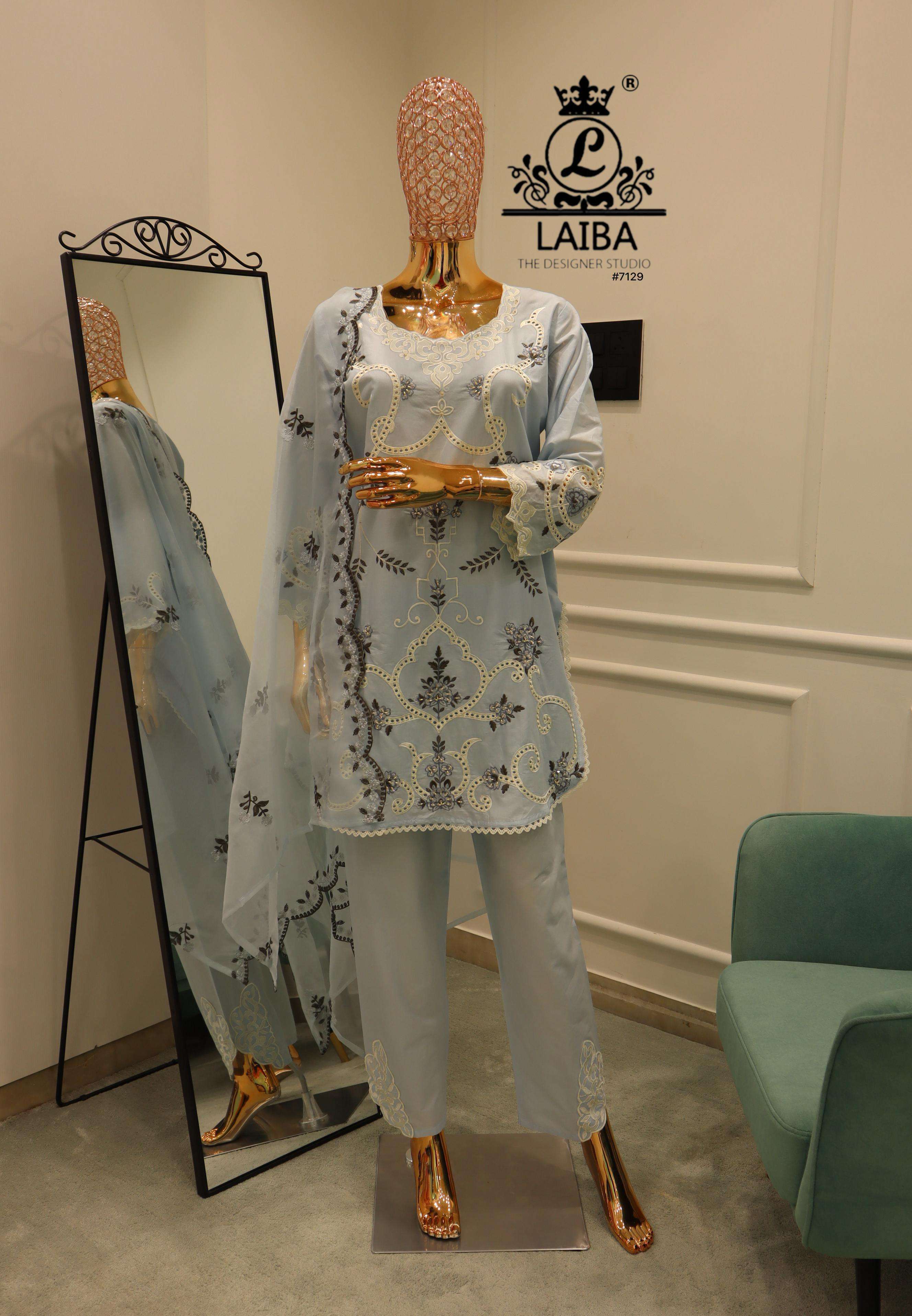 LAIBA THE DESIGNER STUDIO D NO #7129 LAWN COTTON HEAVY DESIGNER SUIT