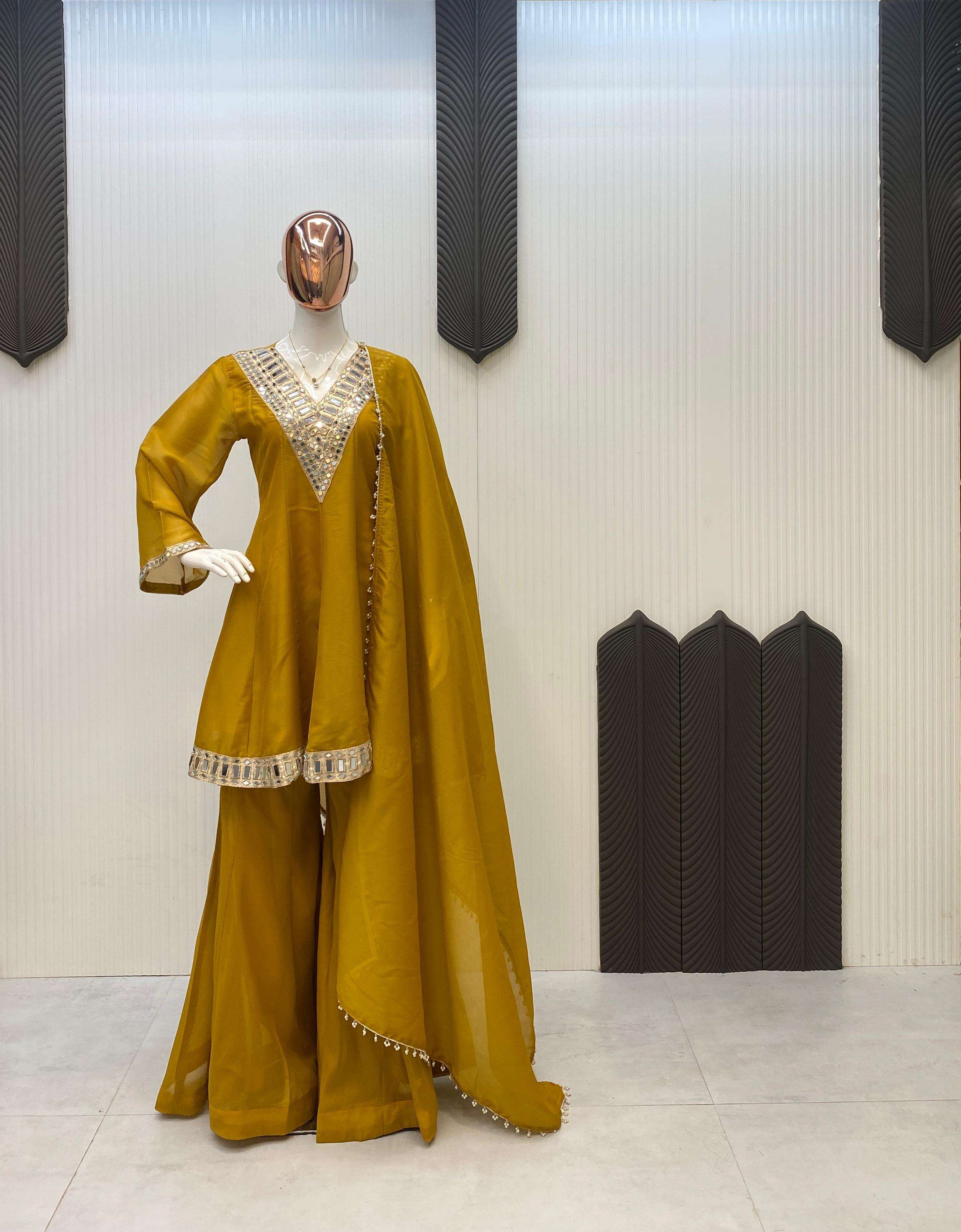 LG 2027 COSMOS FABRIC PREETY LOOK DESIGNER TOP WITH PLAZZO AND DUPATTA 