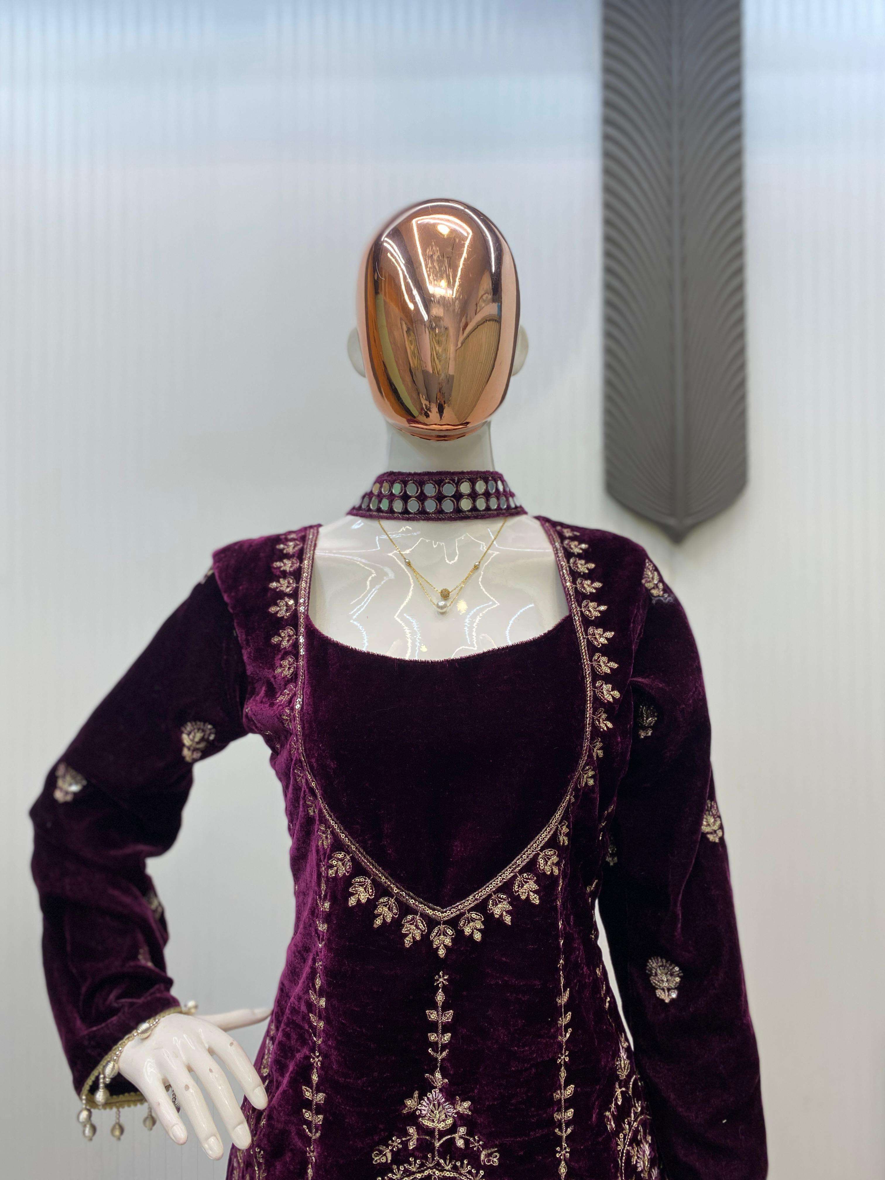 LG 2038 VELVET BEAUTIFUL DESIGNER PARTY WEAR TOP PLAZZO AND DUPATTA SET 