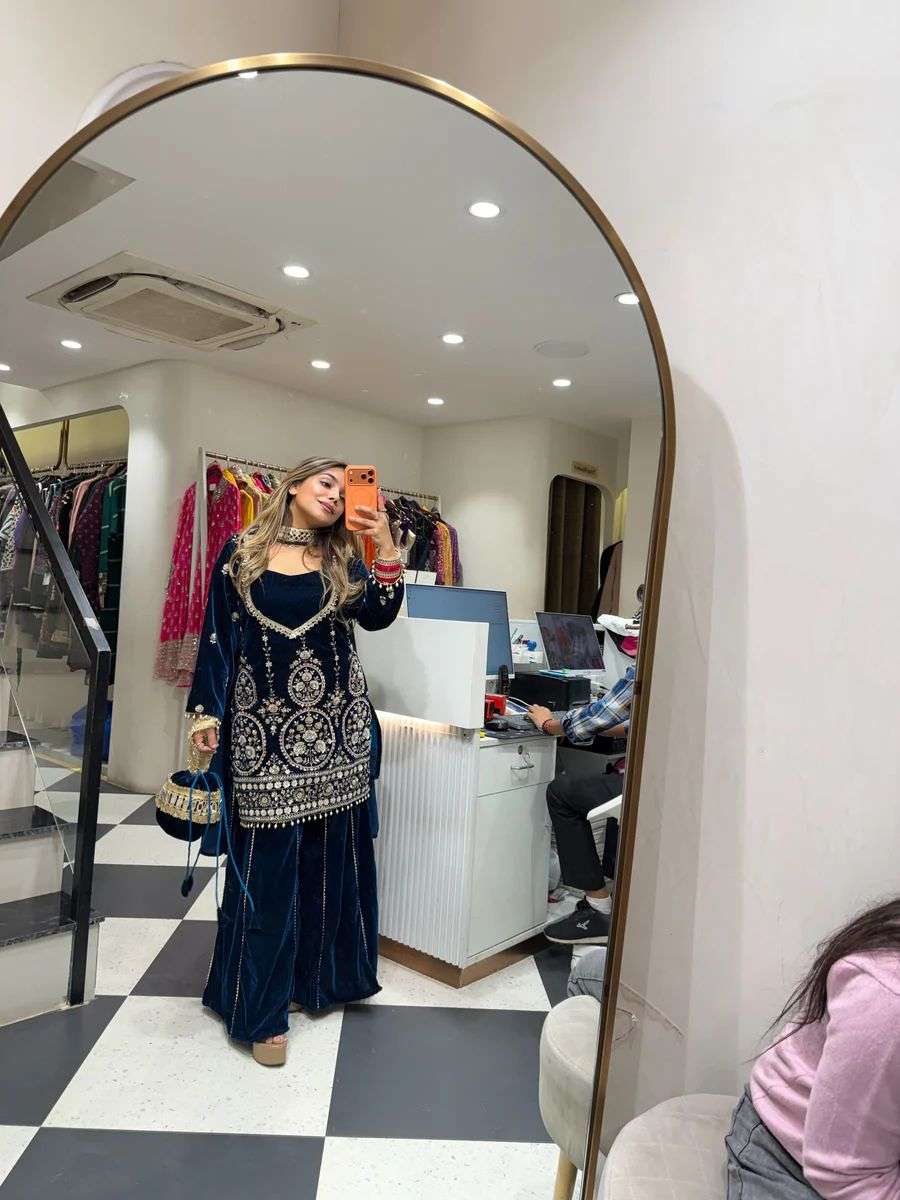 LG 2038 VELVET BEAUTIFUL DESIGNER PARTY WEAR TOP PLAZZO AND DUPATTA SET 