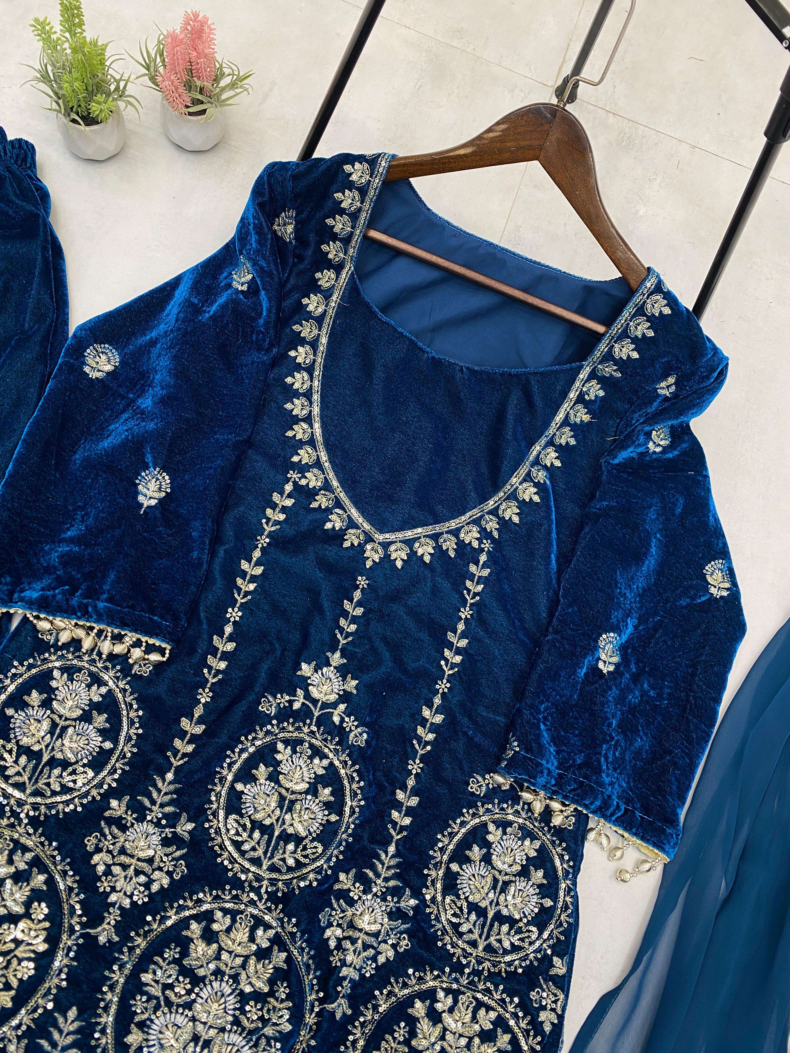 LG 2038 VELVET BEAUTIFUL DESIGNER PARTY WEAR TOP PLAZZO AND DUPATTA SET 