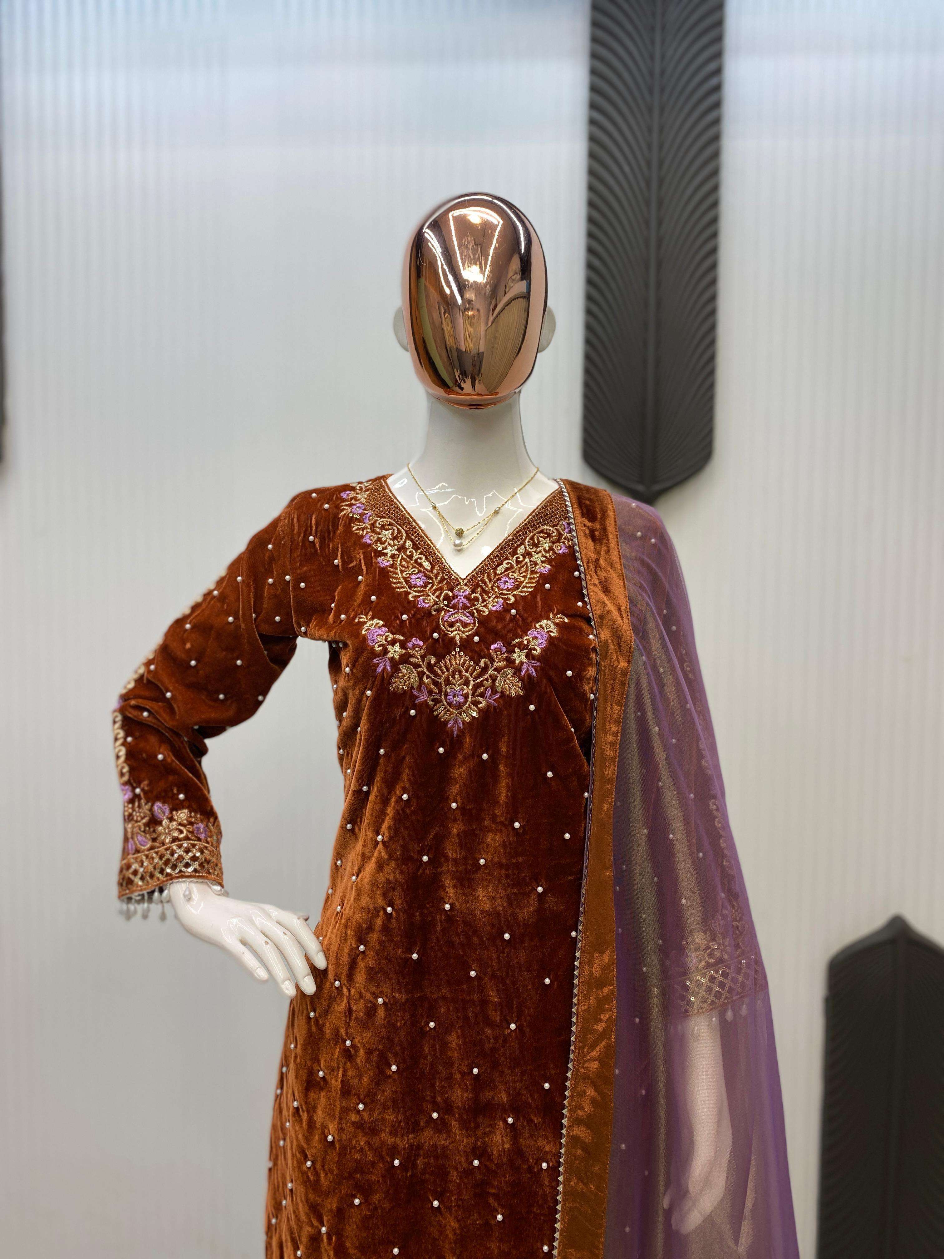 LG 2039 VELVET WITH SEQUENCE EMBROIDERY DESIGNER SUIT