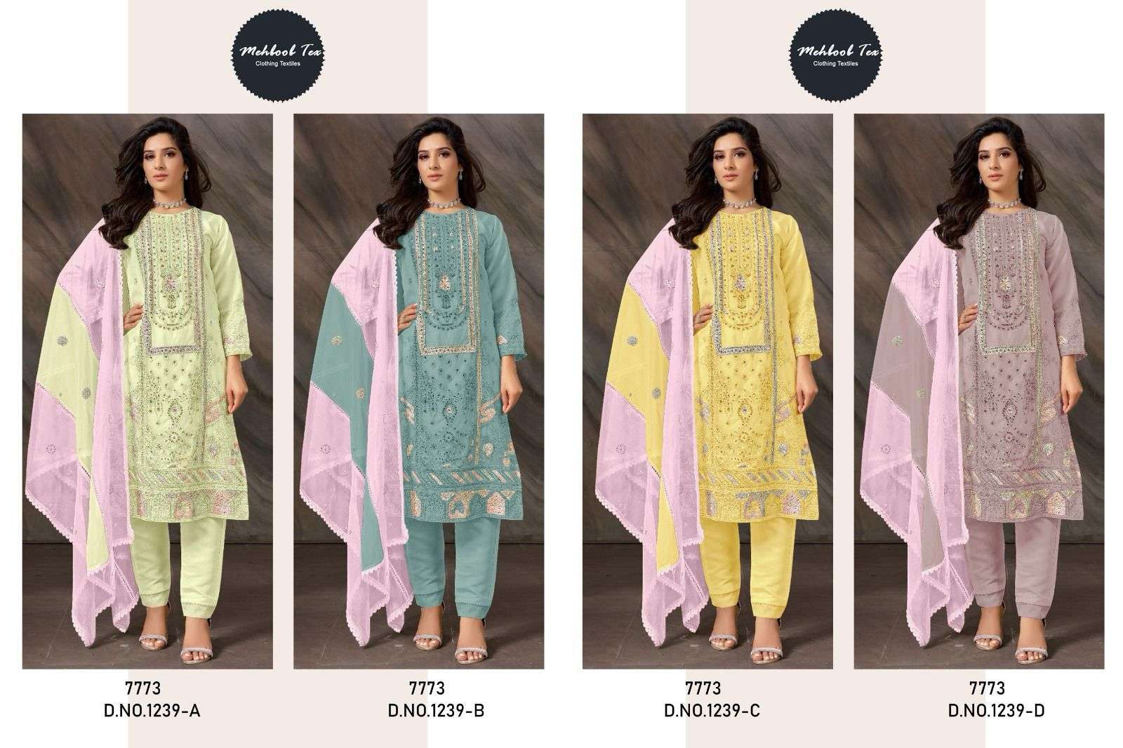 MEHBOOB TEX DESIGN NO - 1239 ABCD GEORGETTE HEAVY EMBROIDERED HAND WORK PAKISTANI SUIT