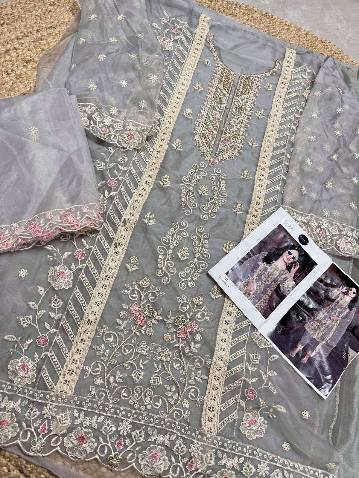 MEHBOOB TEX DESIGN NO - 1496 ABCD ORGANZA EMBROIDERED HEAVY HAND WORK PAKISTANI SUIT 
