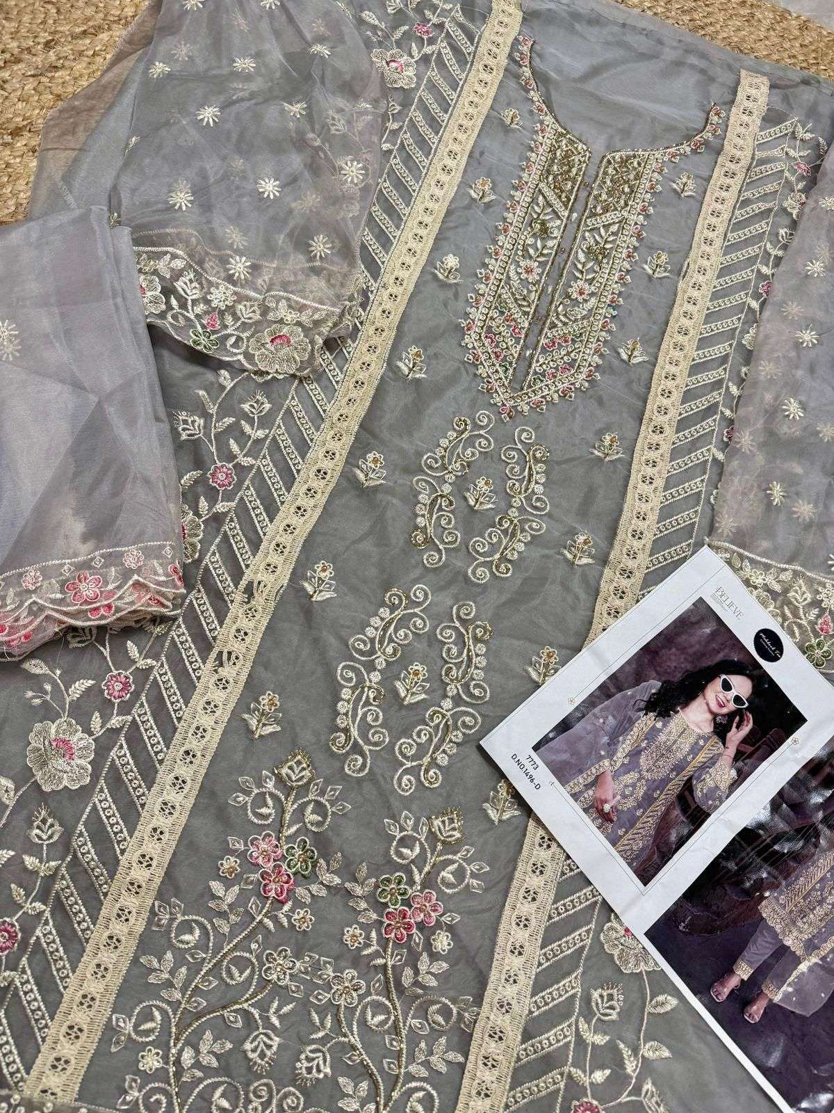 MEHBOOB TEX DESIGN NO - 1496 ABCD ORGANZA EMBROIDERED HEAVY HAND WORK PAKISTANI SUIT 