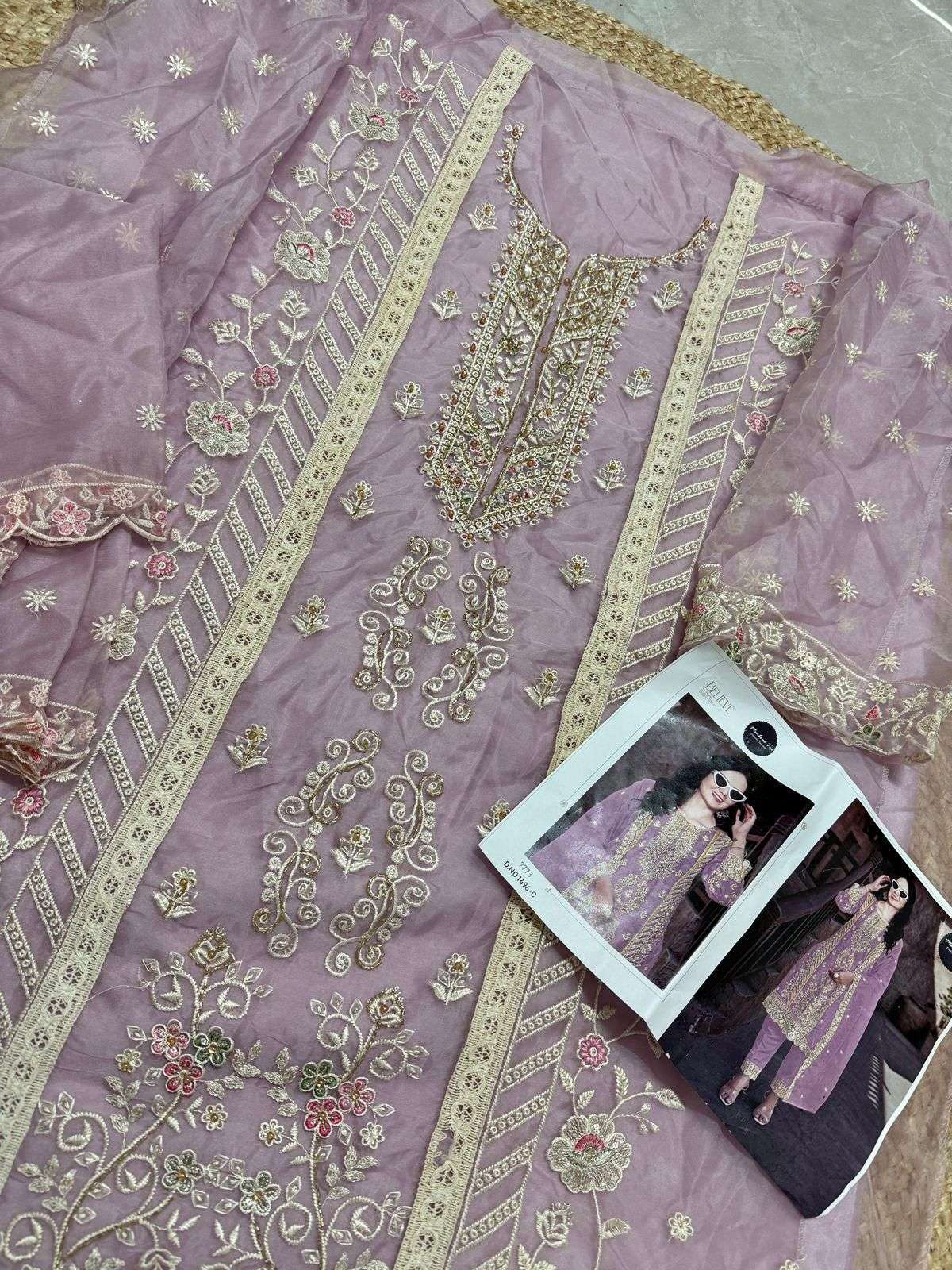MEHBOOB TEX DESIGN NO - 1496 ABCD ORGANZA EMBROIDERED HEAVY HAND WORK PAKISTANI SUIT 