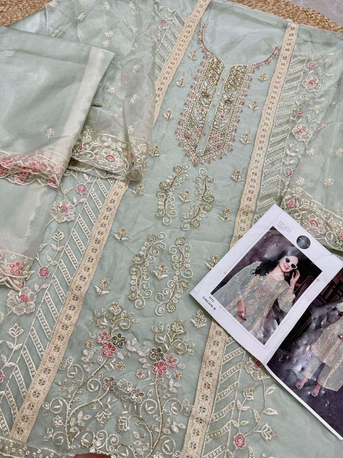 MEHBOOB TEX DESIGN NO - 1496 ABCD ORGANZA EMBROIDERED HEAVY HAND WORK PAKISTANI SUIT 