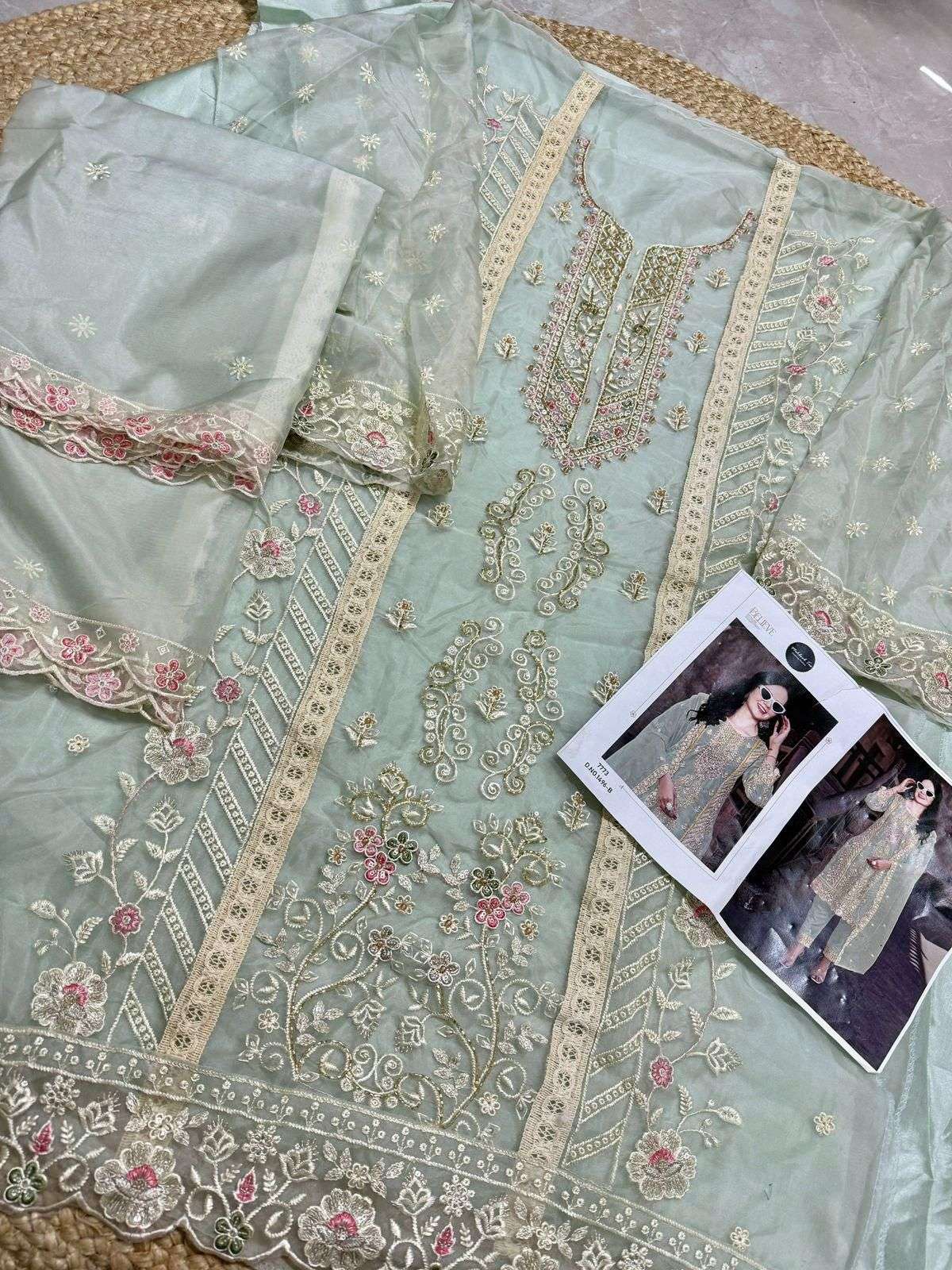 MEHBOOB TEX DESIGN NO - 1496 ABCD ORGANZA EMBROIDERED HEAVY HAND WORK PAKISTANI SUIT 