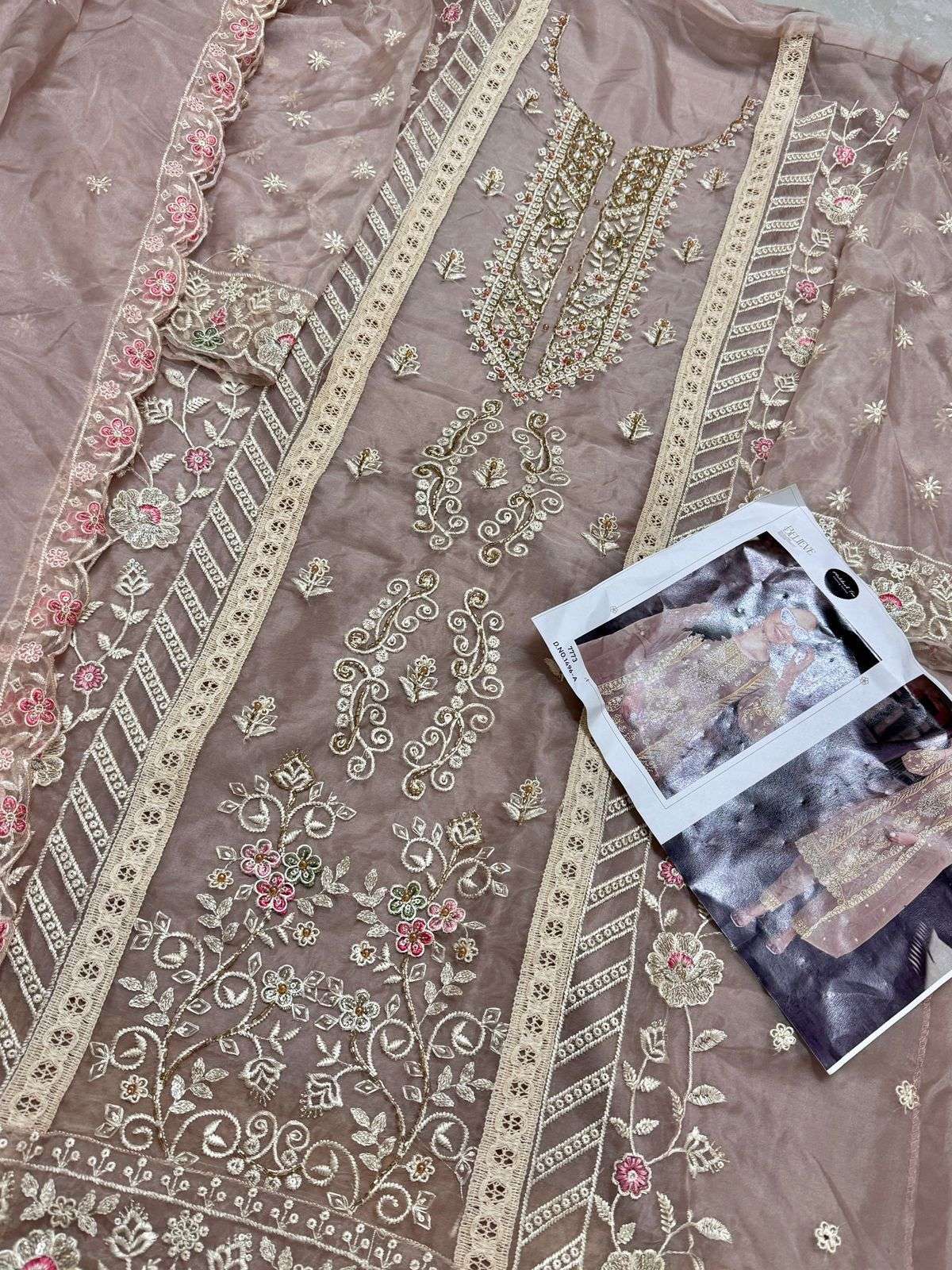 MEHBOOB TEX DESIGN NO - 1496 ABCD ORGANZA EMBROIDERED HEAVY HAND WORK PAKISTANI SUIT 
