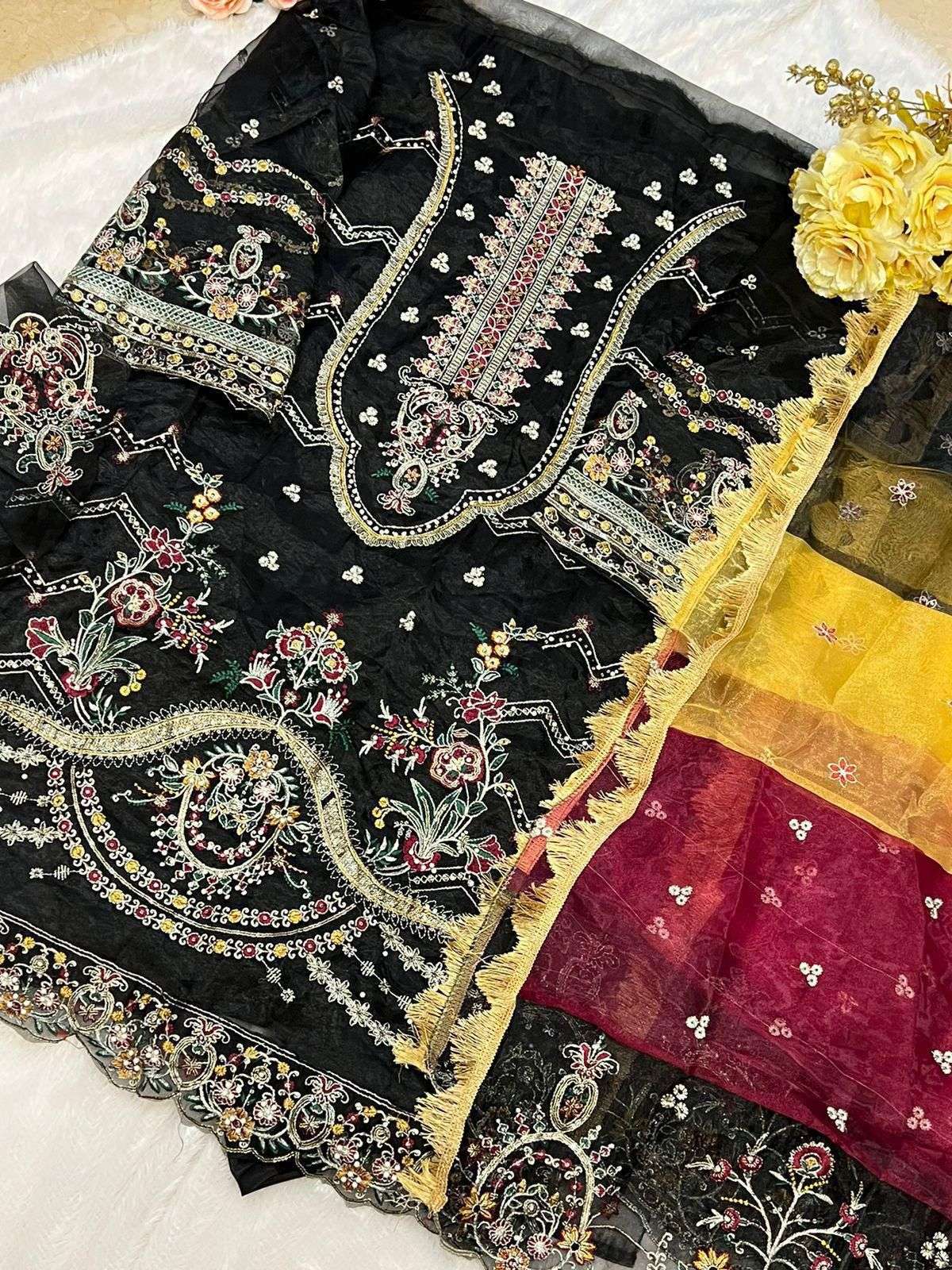 MEHBOOB TEX DESIGN NO - 1499 ACD ORGANZA HEAVY EMBROIDERED HAND WORK PARTY WEAR SUIT