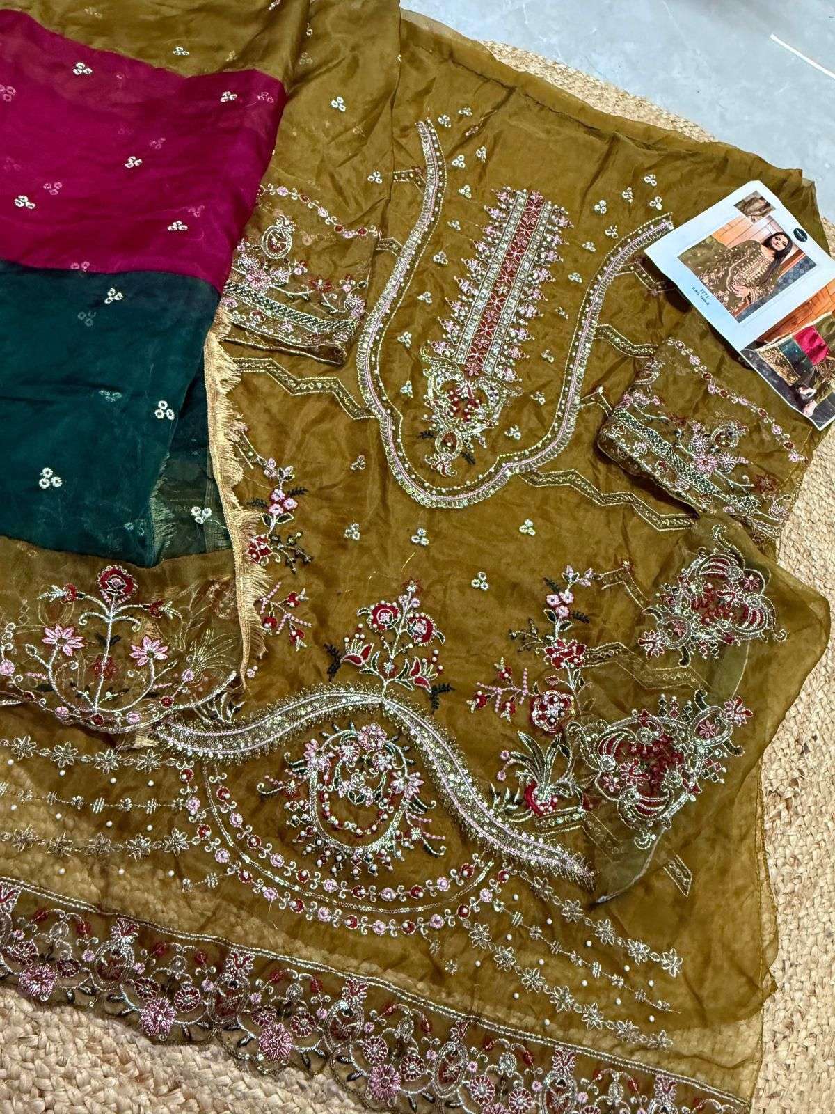 MEHBOOB TEX DESIGN NO - 1499 ACD ORGANZA HEAVY EMBROIDERED HAND WORK PARTY WEAR SUIT