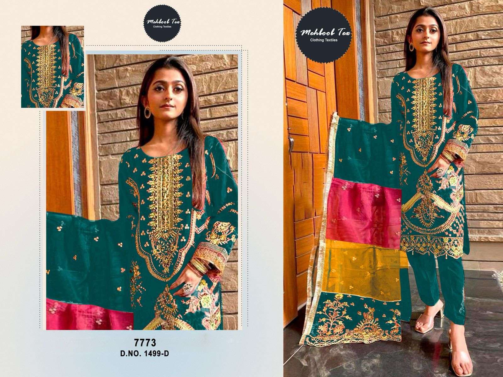 MEHBOOB TEX DESIGN NO - 1499 ACD ORGANZA HEAVY EMBROIDERED HAND WORK PARTY WEAR SUIT