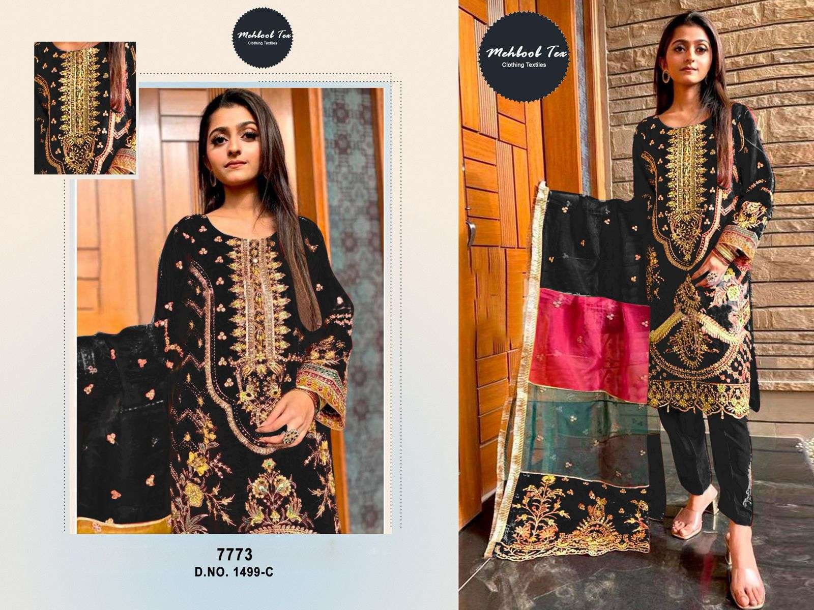 MEHBOOB TEX DESIGN NO - 1499 ACD ORGANZA HEAVY EMBROIDERED HAND WORK PARTY WEAR SUIT