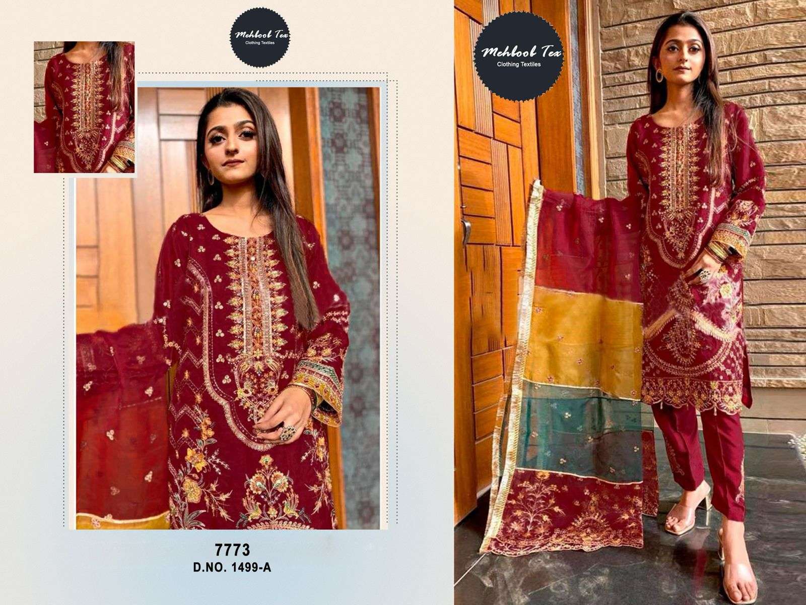 MEHBOOB TEX DESIGN NO - 1499 ACD ORGANZA HEAVY EMBROIDERED HAND WORK PARTY WEAR SUIT