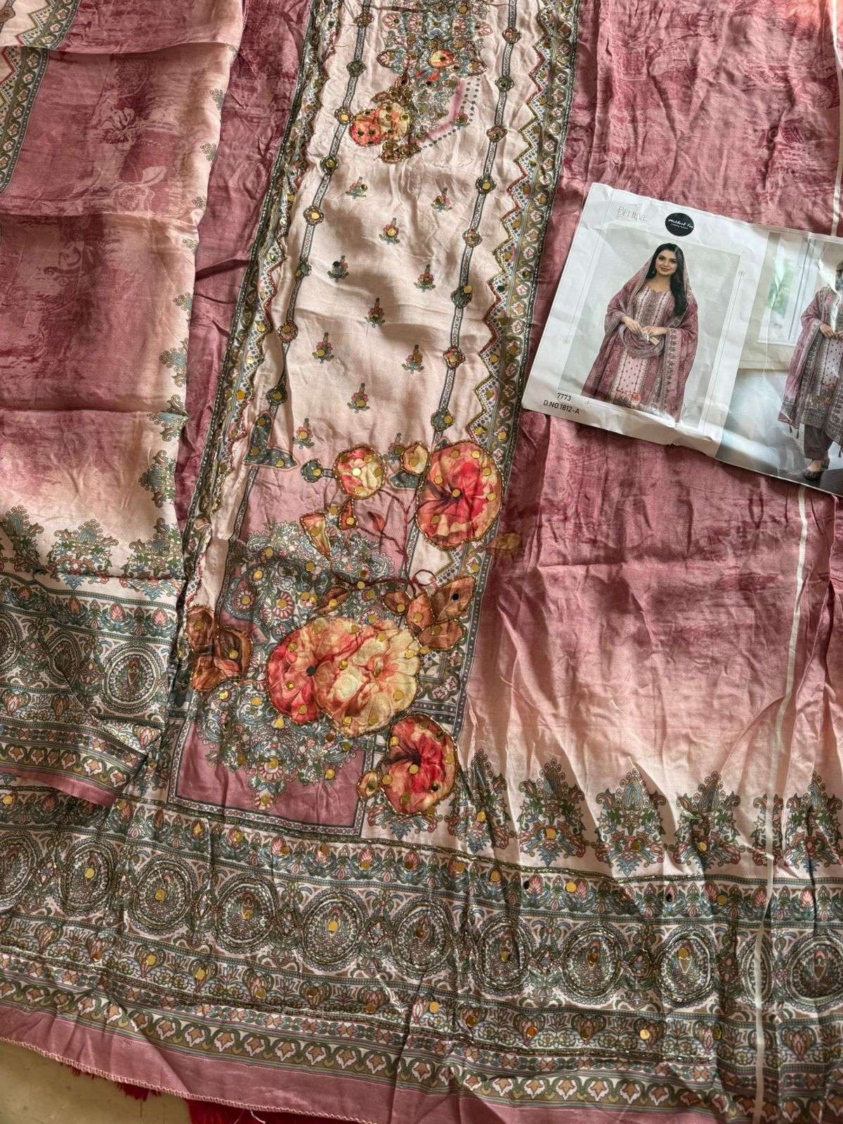 MEHBOOB TEX DESIGN NO - 1812 AB - 1813 AB PURE VISCOSE MUSLIN DIGITAL PRINT AARI HANDWORK PAKISTANI SUIT