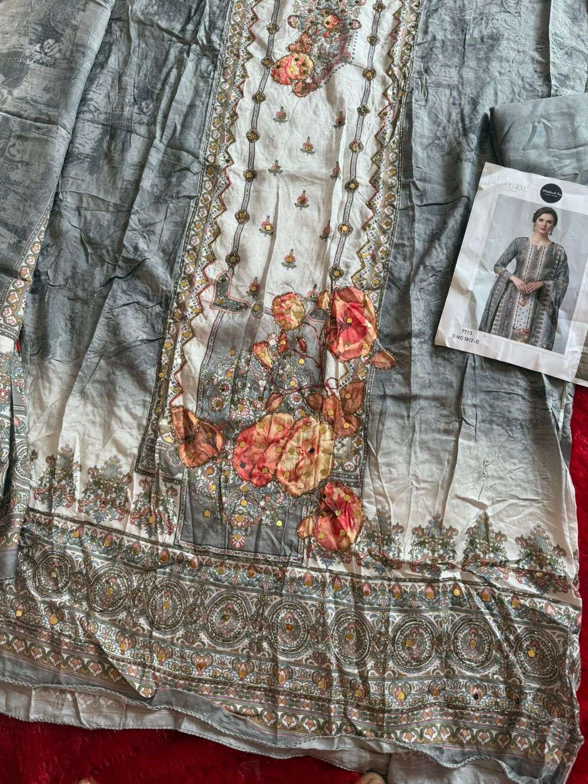 MEHBOOB TEX DESIGN NO - 1812 AB - 1813 AB PURE VISCOSE MUSLIN DIGITAL PRINT AARI HANDWORK PAKISTANI SUIT